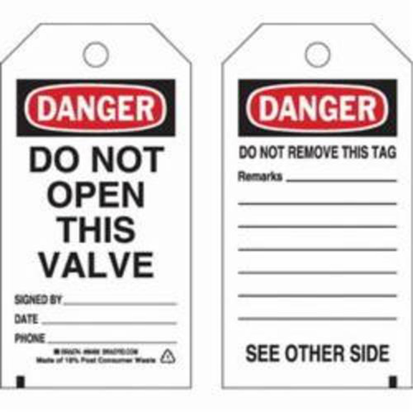 Brady Self-Laminating Safety Tags, Polyester, 3" W x 5-3/4" H, English