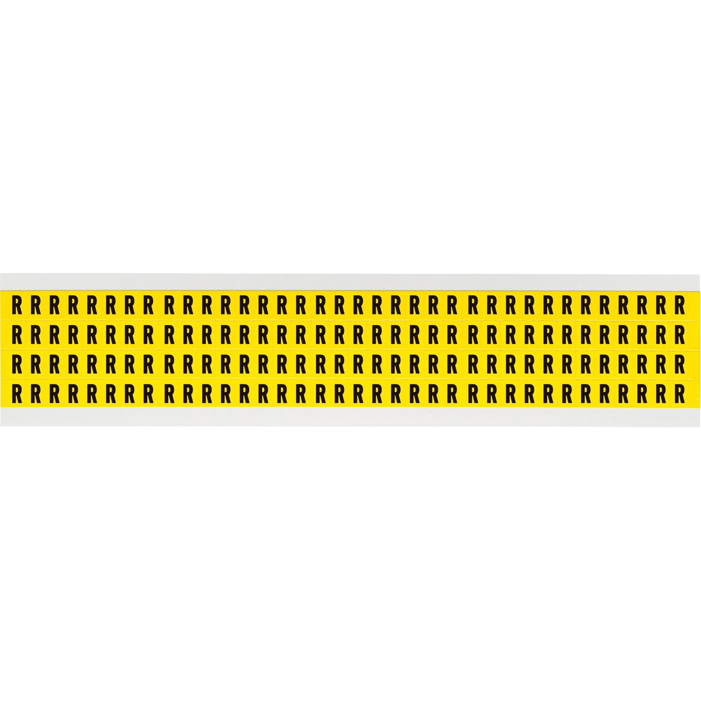 Brady Repositionable Individual Number & Letter Labels, R, 1/4" H, Black on Yellow