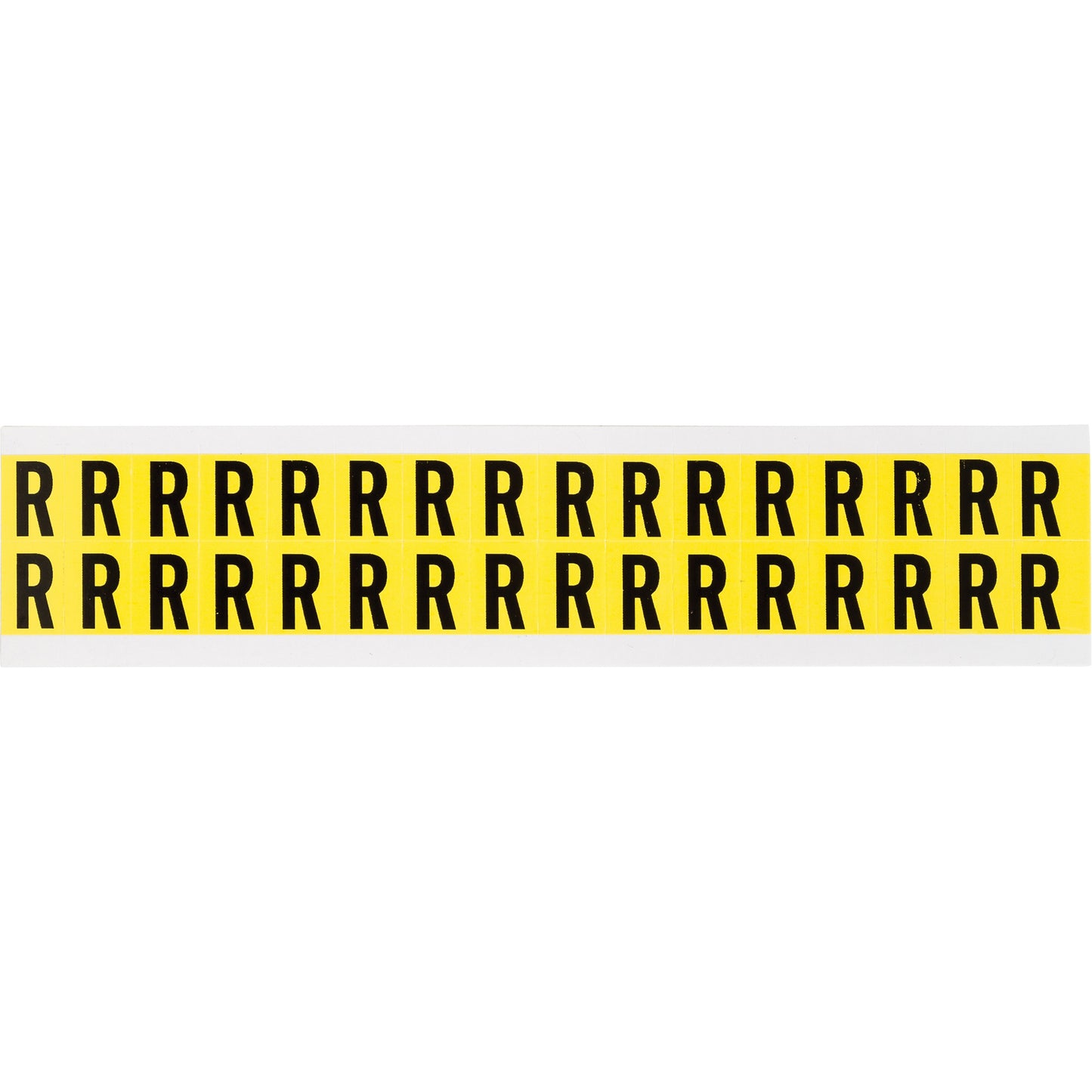 Brady Repositionable Individual Number & Letter Labels, R, 5/8" H, Black on Yellow