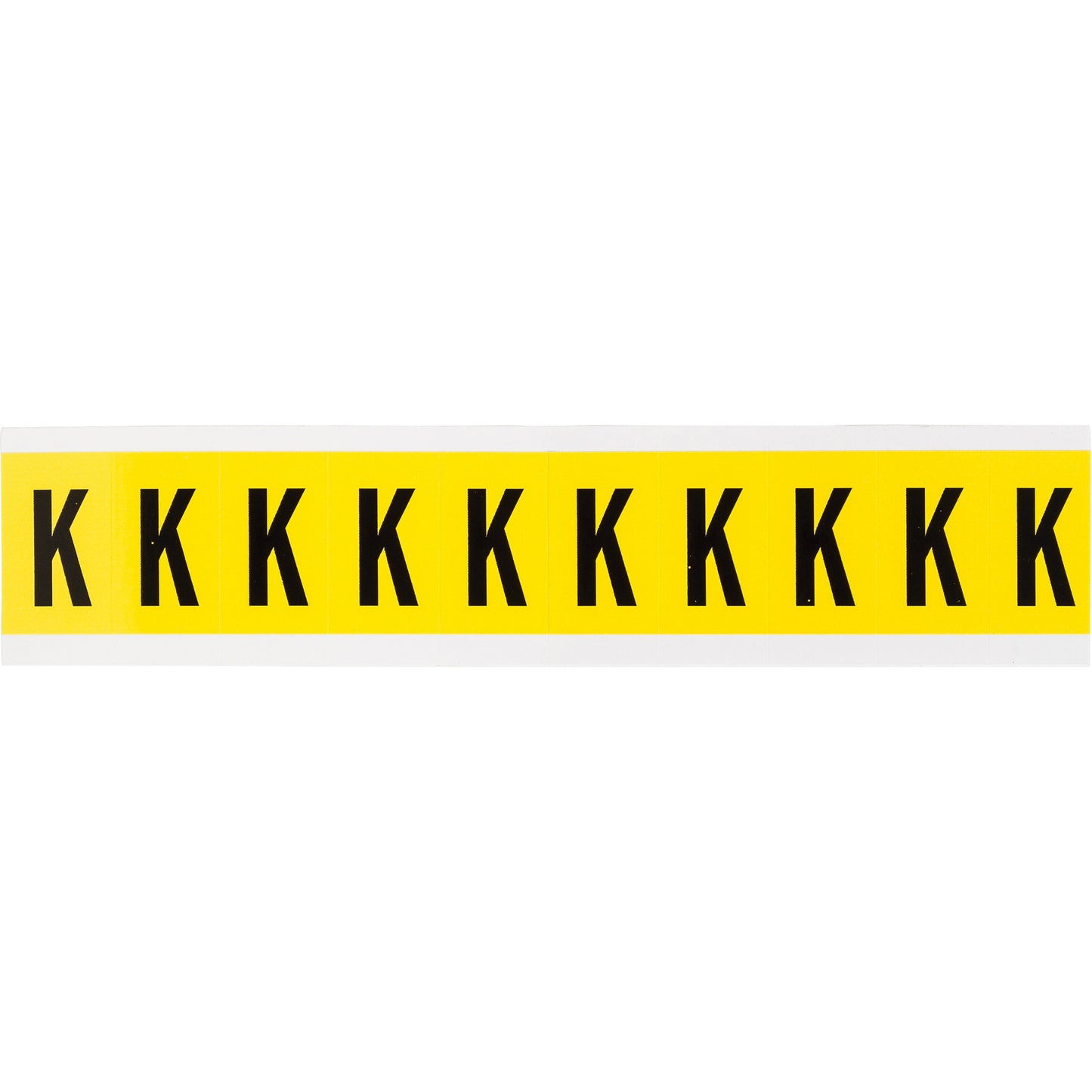 Brady Repositionable Individual Number and Letter Labels, K, 1" H, Black on Yellow