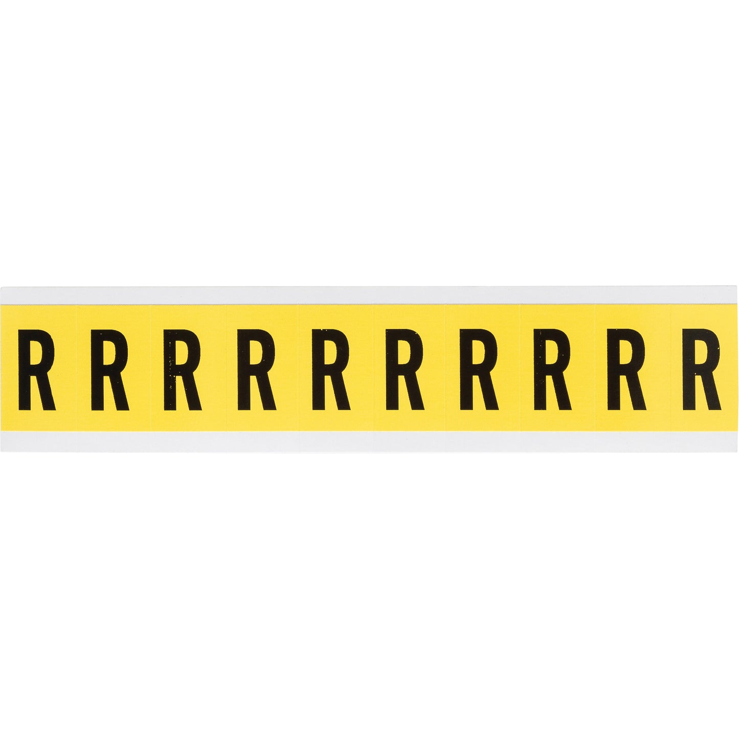 Brady Repositionable Individual Number & Letter Labels, R, 1" H, Black on Yellow