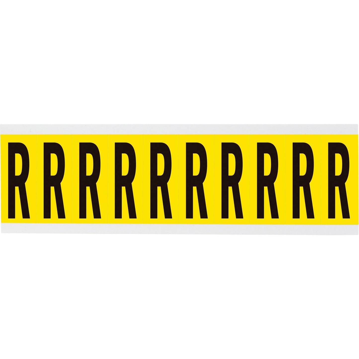 Brady Repositionable Individual Number & Letter Labels, R, 2" H, Black on Yellow