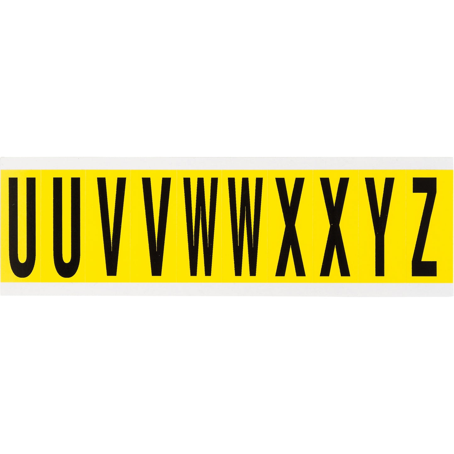 Brady Repositionable Individual Number and Letter Labels, U/V/W/X/Y/Z, 2" H, Black on Yellow