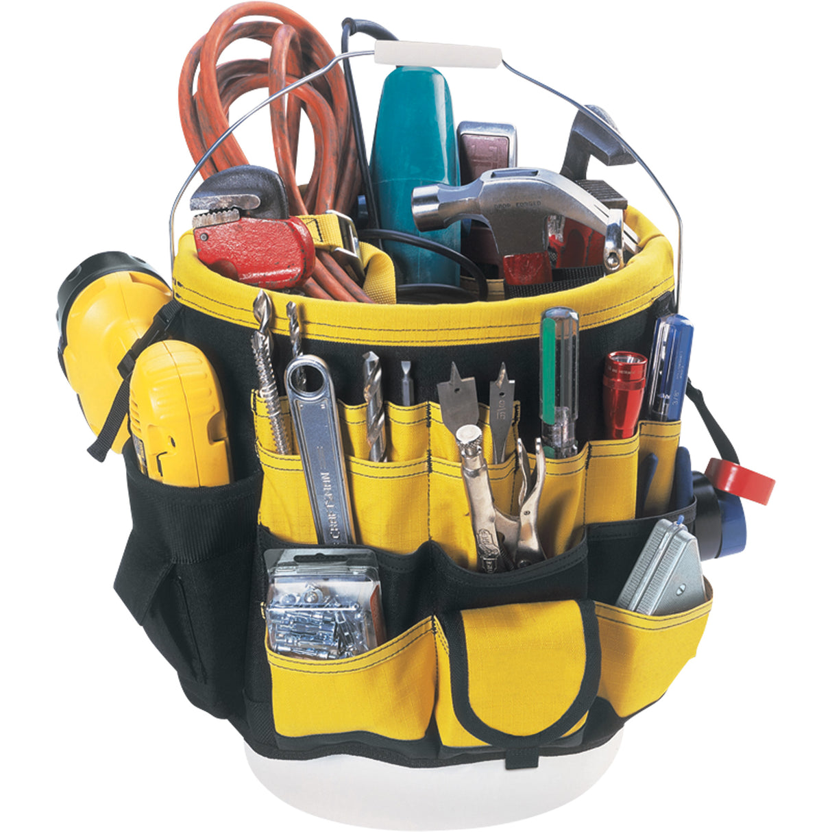 Tool Bucket Organizer, 6" L x 11" W x 12" H, Nylon, Black/Yellow