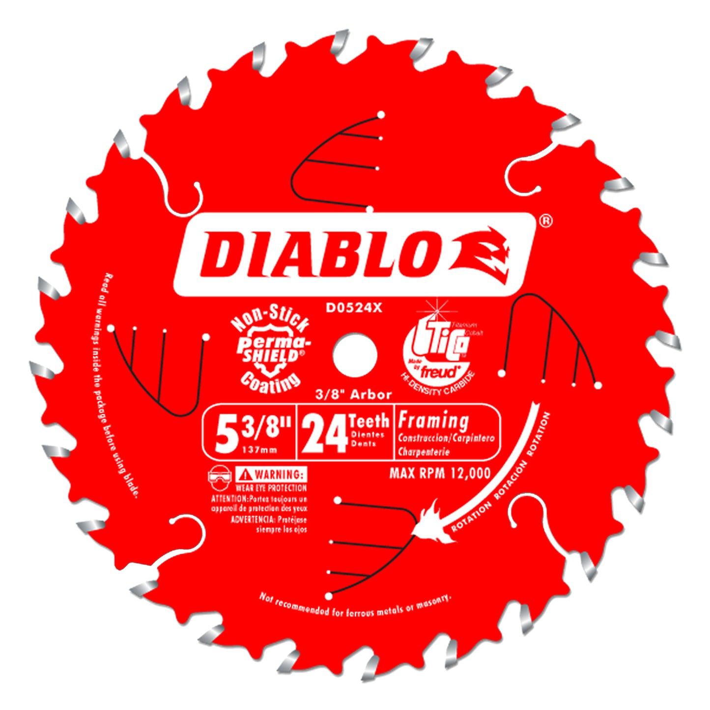 Circular Saw Blade, 5-3/8", 24 Teeth, Wood Use