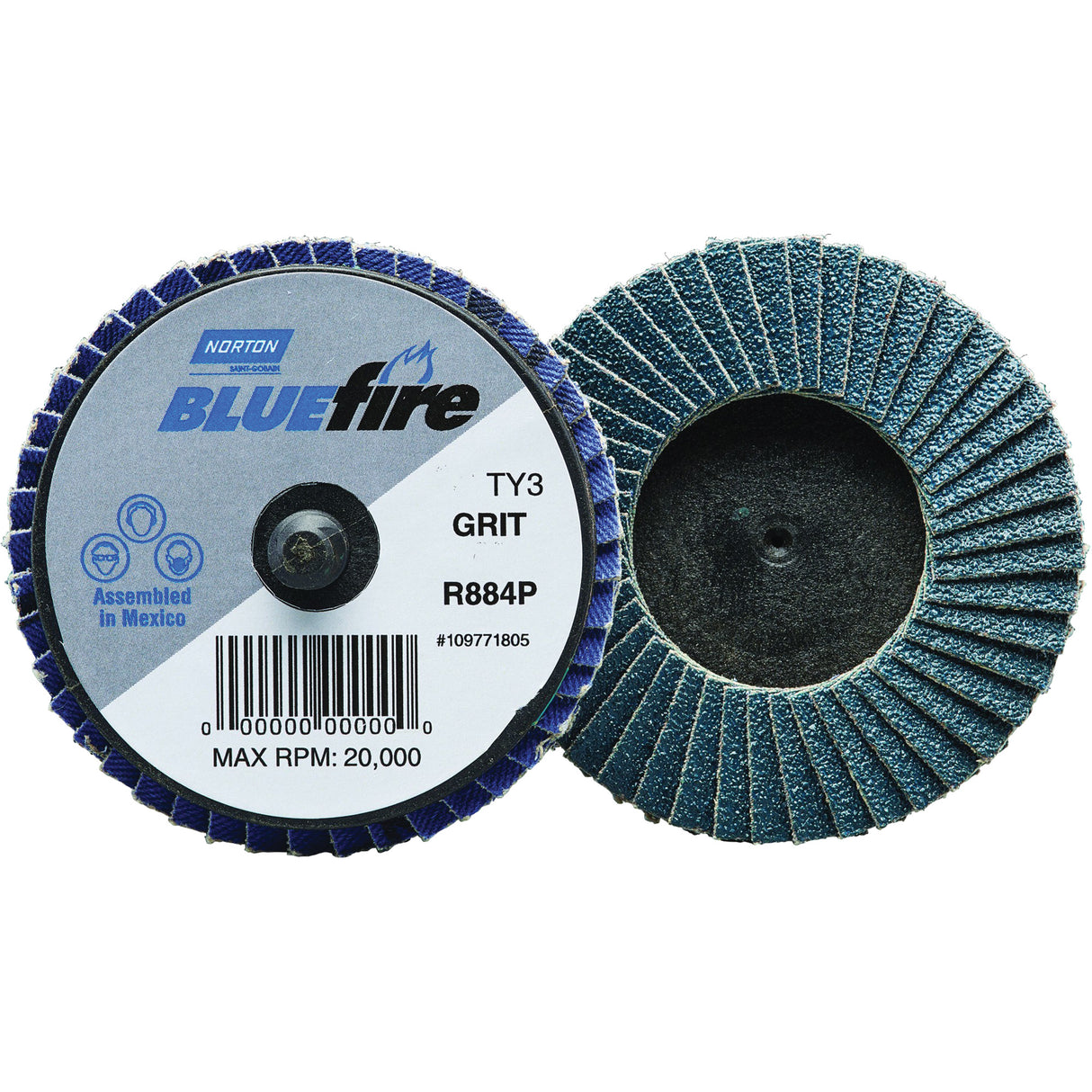 R884P BlueFire® Mini Flap Disc, 3" x Type 27, P40 Grit, Zirconia Alumina