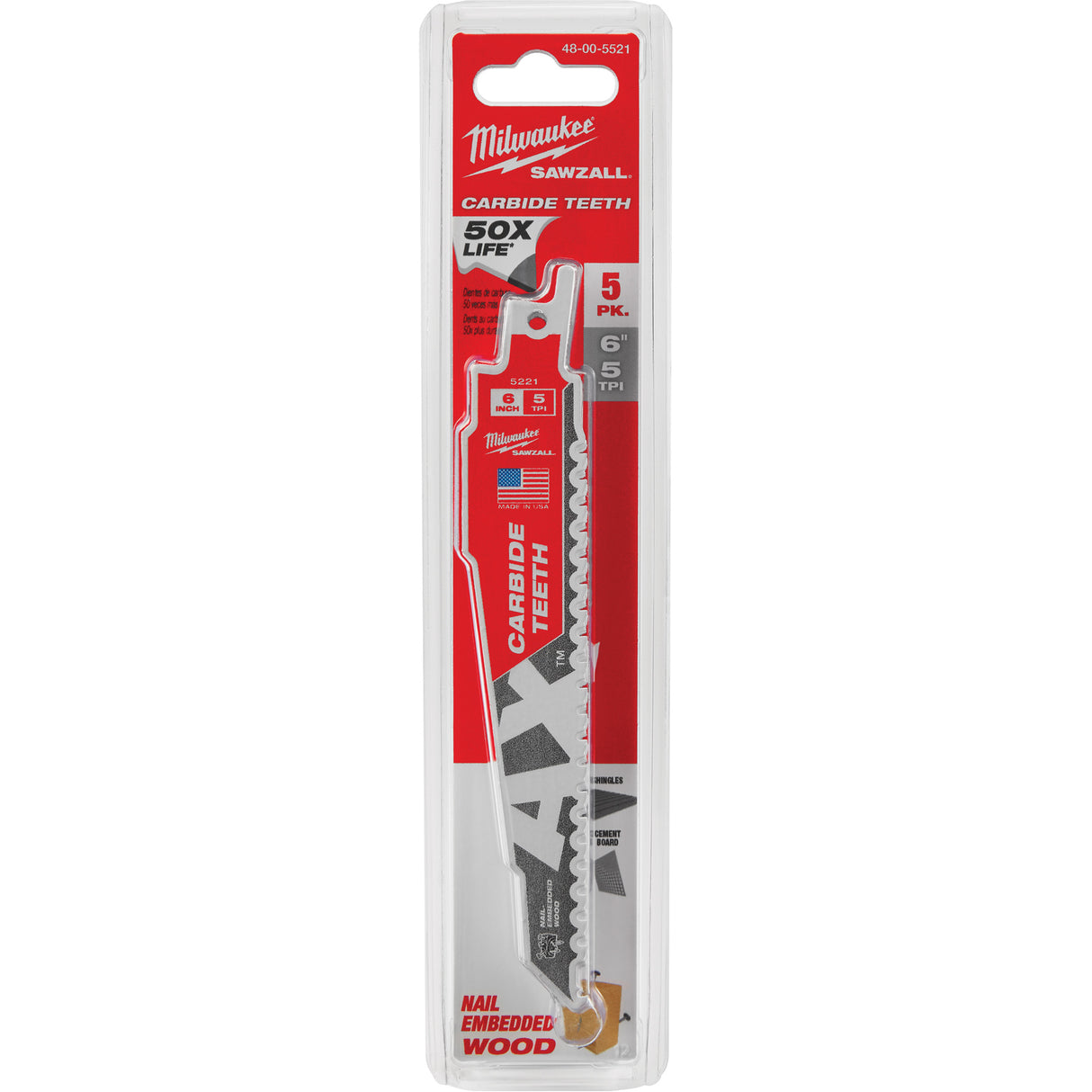 The Ax™ Sawzall® Blade, Carbide, 5 TPI, 6" L x 1" W