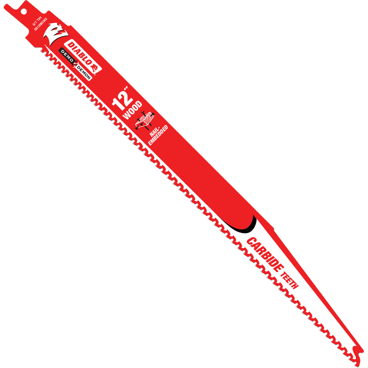 Demo Demon Reciprocating Saw Blade for Nail Embedded Wood Cutting, Carbide, 5-7 TPI, 12" L x 1" W
