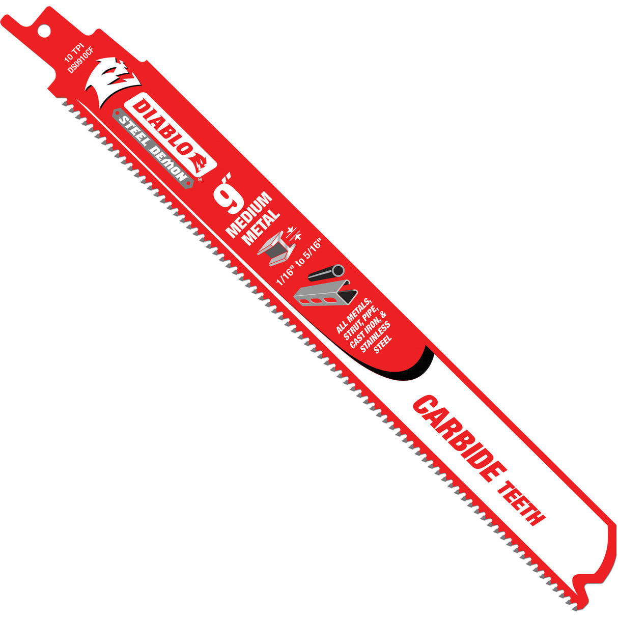 Medium Metal Reciprocating Saw Blade, Carbide, 10 TPI, 9" L x 1" W
