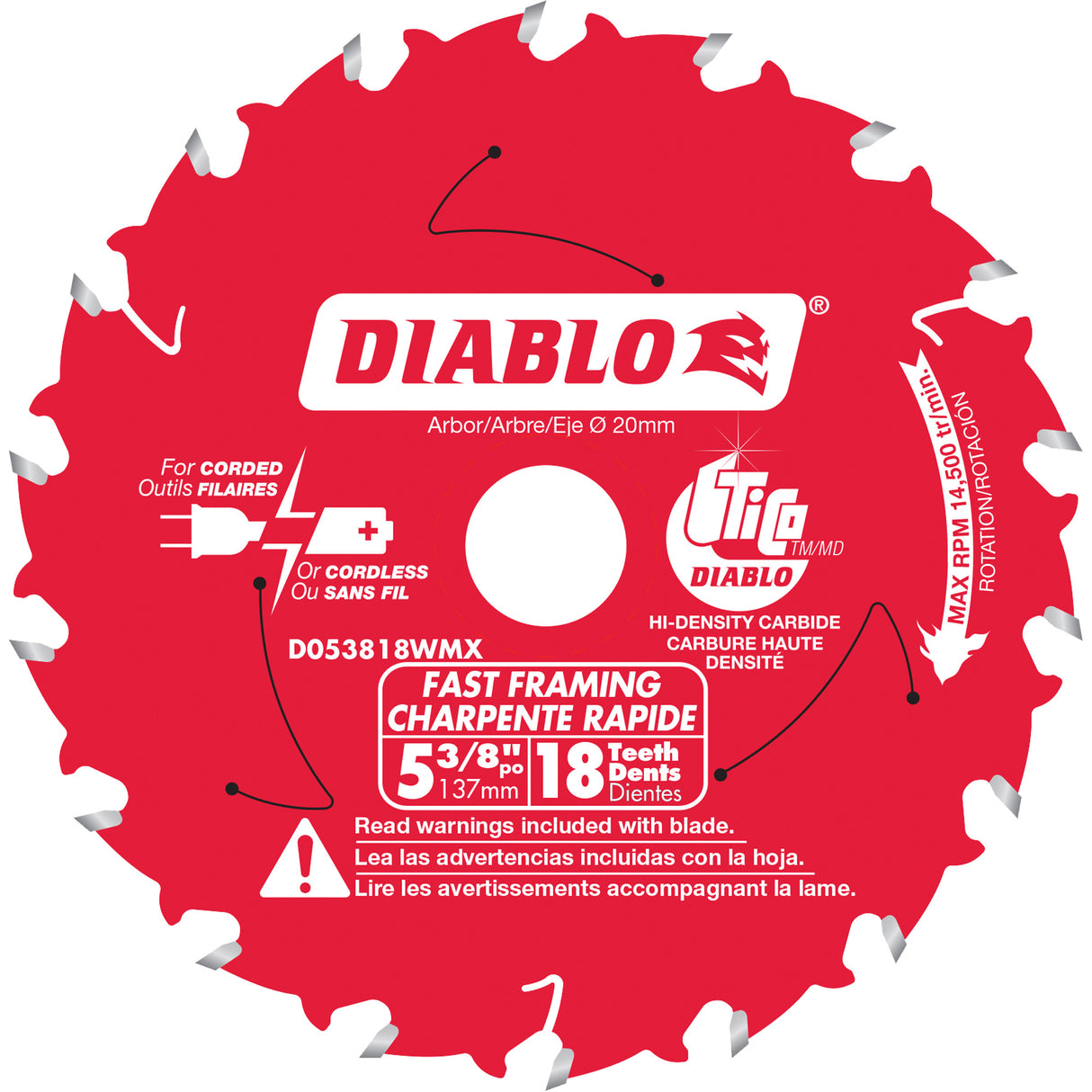 Fast Framing Circular Saw Blade, 5-3/8", 18 Teeth, Laminate/Wood Use