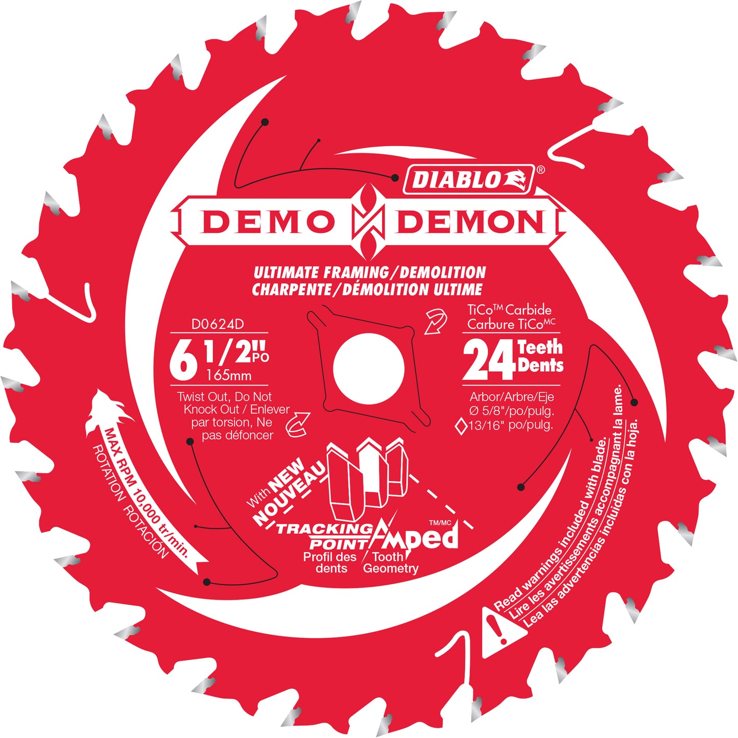 Demo Demon Ultra-Thin Framing/Demolition Circular Saw Blade, 6-1/2", 24 Teeth, Laminate/Wood Use