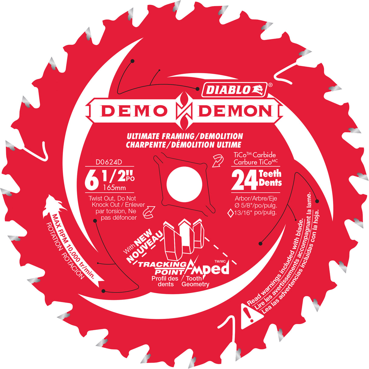 Demo Demon Ultra-Thin Framing/Demolition Circular Saw Blade, 6-1/2", 24 Teeth, Laminate/Wood Use