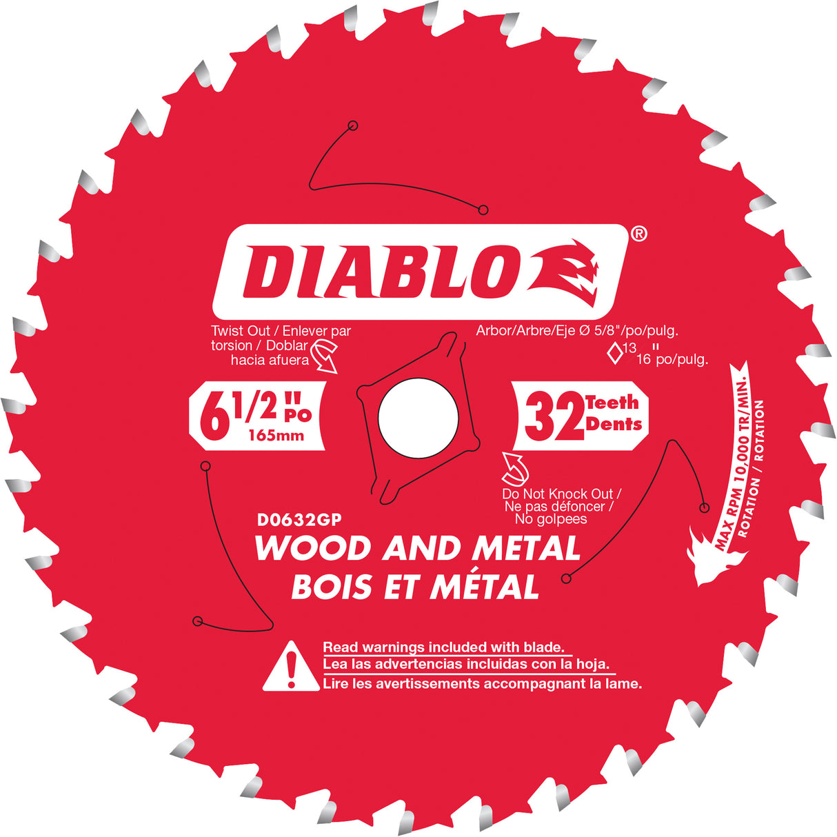 Circular Saw Blade, 6-1/2", 32 Teeth, Metal/Wood Use