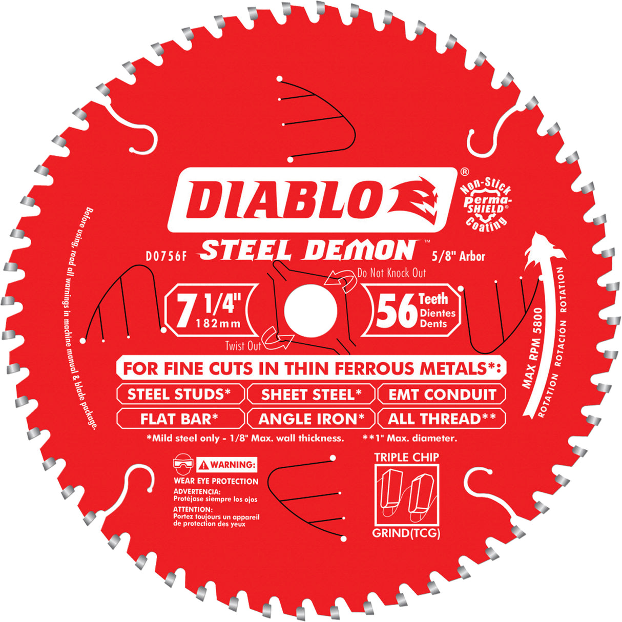 Carbide Tipped Circular Saw Blade, 7-1/4", 56 Teeth, Metal Use