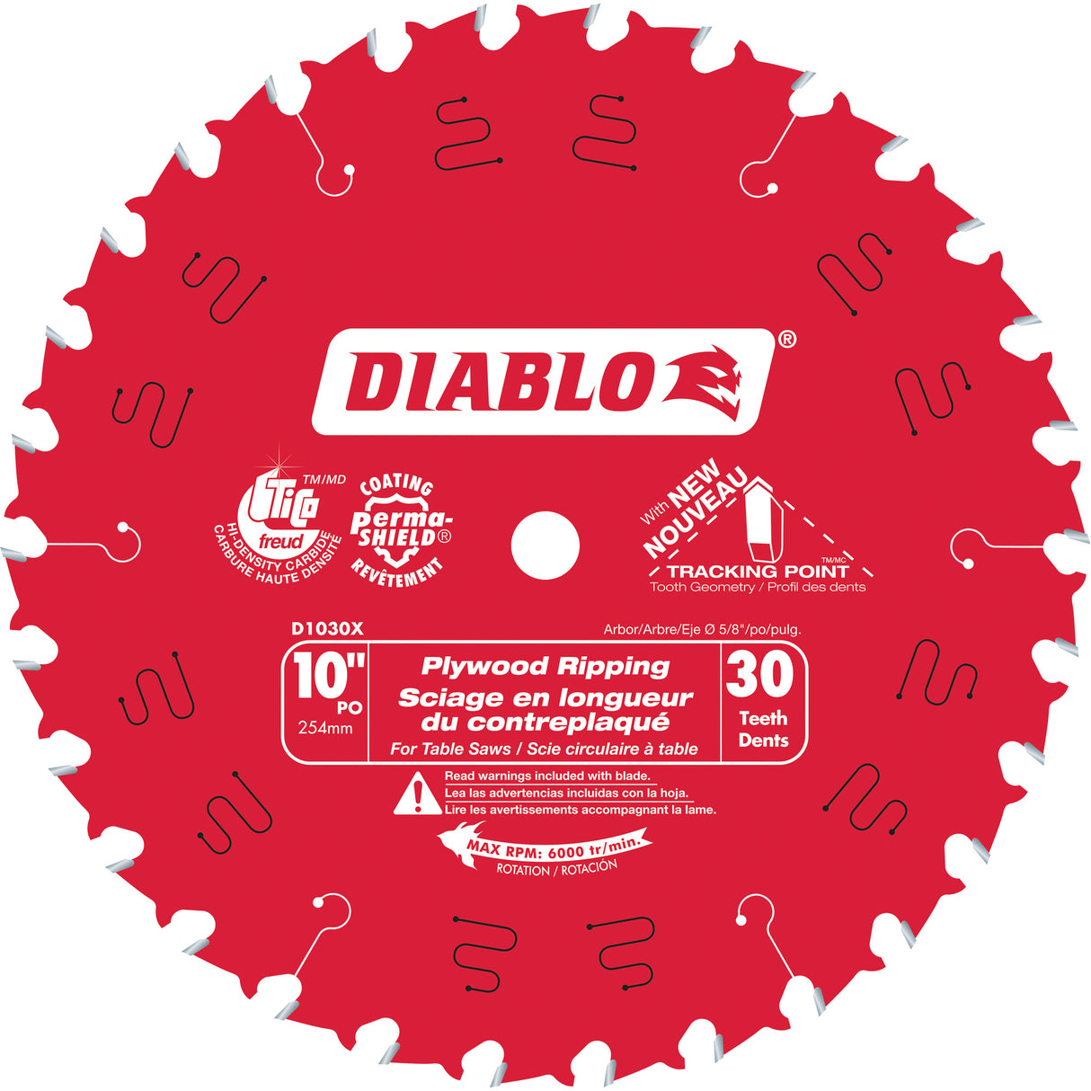 Plywood Ripping Circular Saw Blade, 10", 30 Teeth, Wood Use