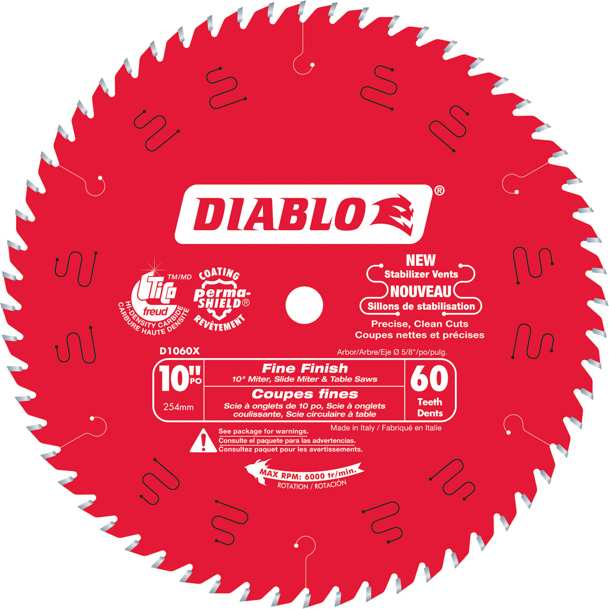 Fine Finish Circular Saw Blade, 10", 60 Teeth, Laminate/Wood Use