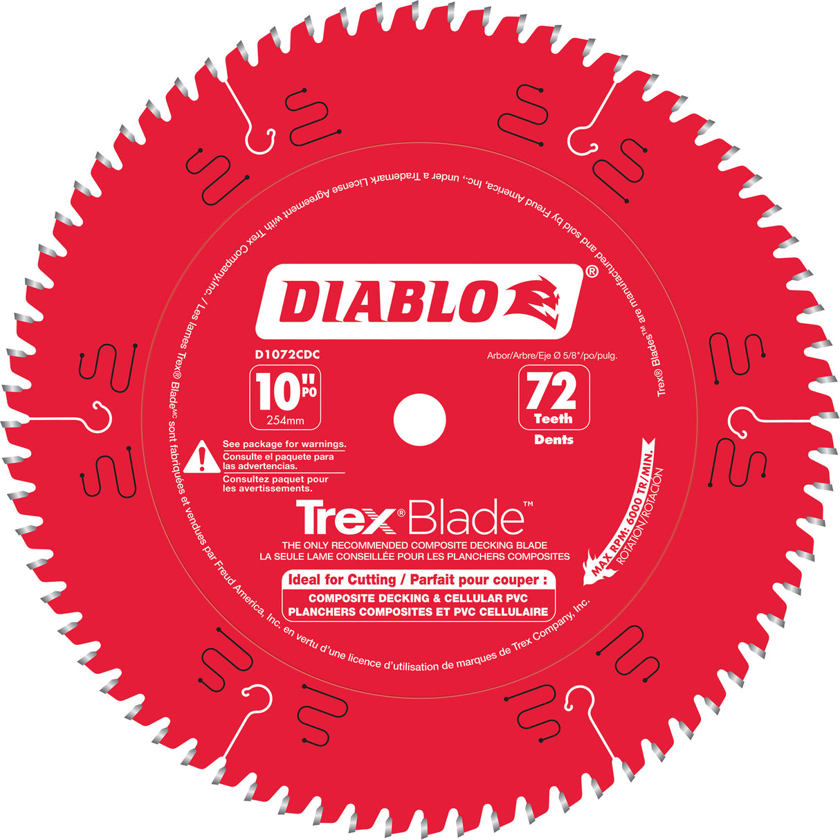 Trex® Blade™ Cutting Saw Blade, 10", 72 Teeth, Plastic/Composite Decking Use