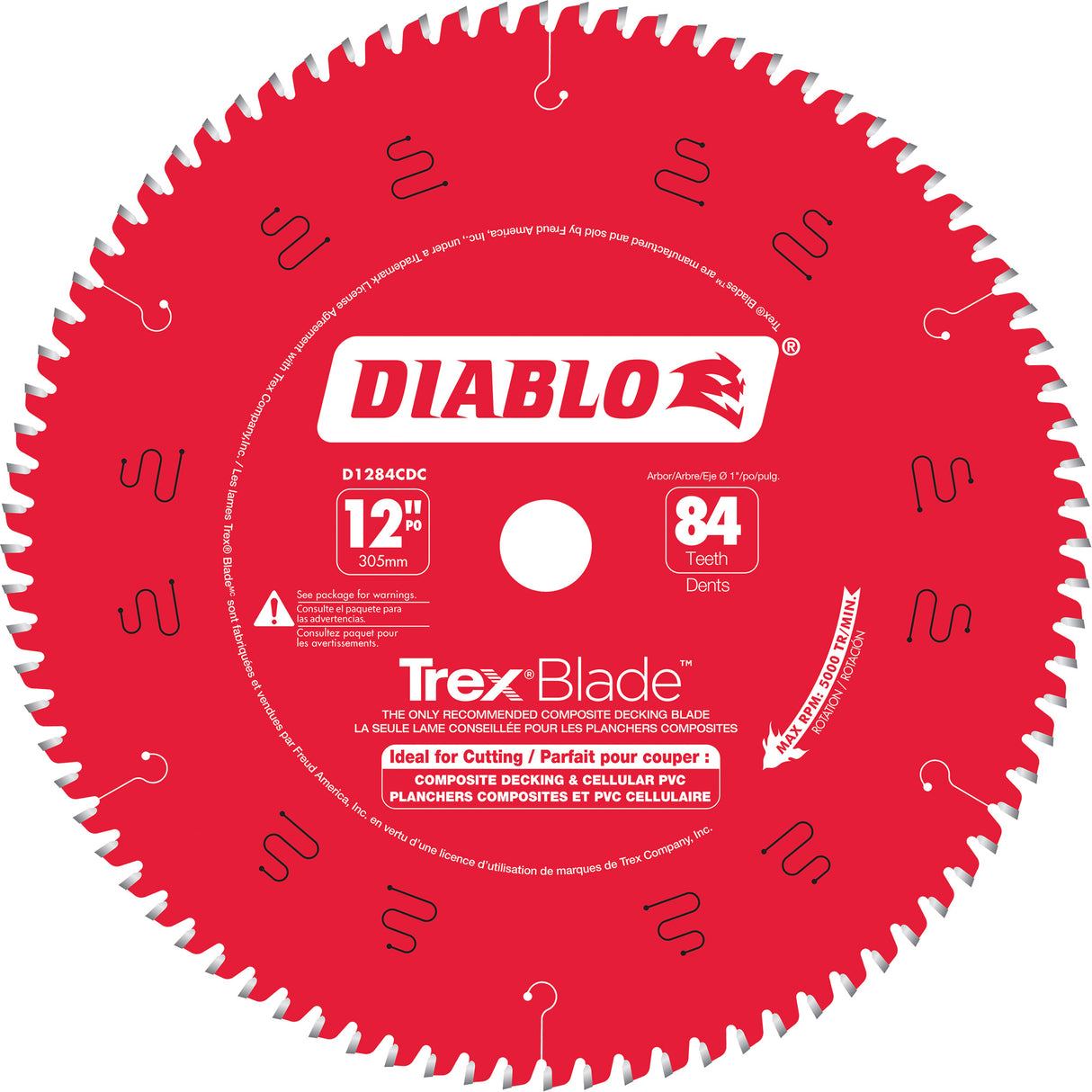 Trex® Blade™ Cutting Saw Blade, 12", 84 Teeth, Plastic/Composite Decking Use