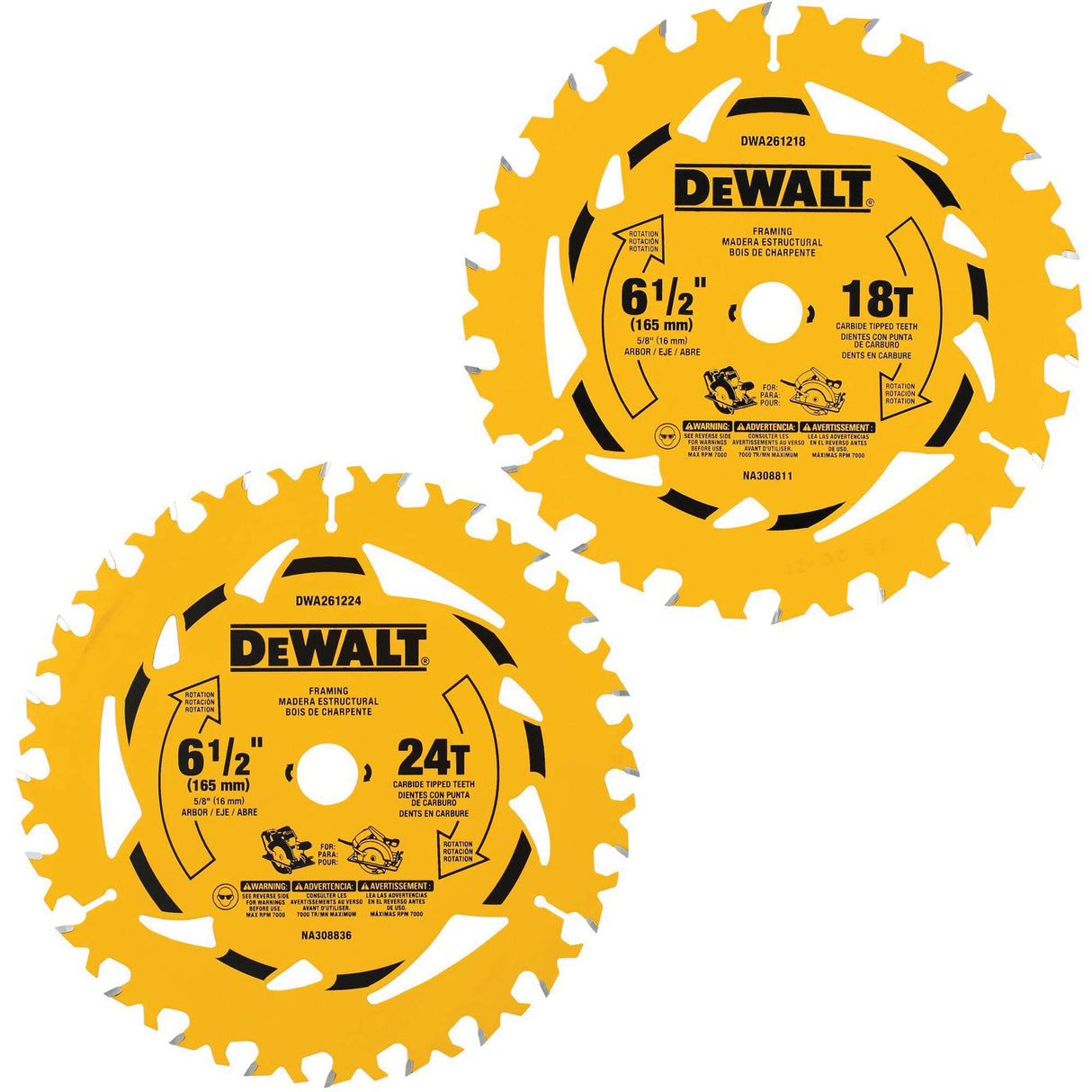 Circular Saw Blade Combo Pack, 6-1/2", 24/18 Teeth, Wood Use