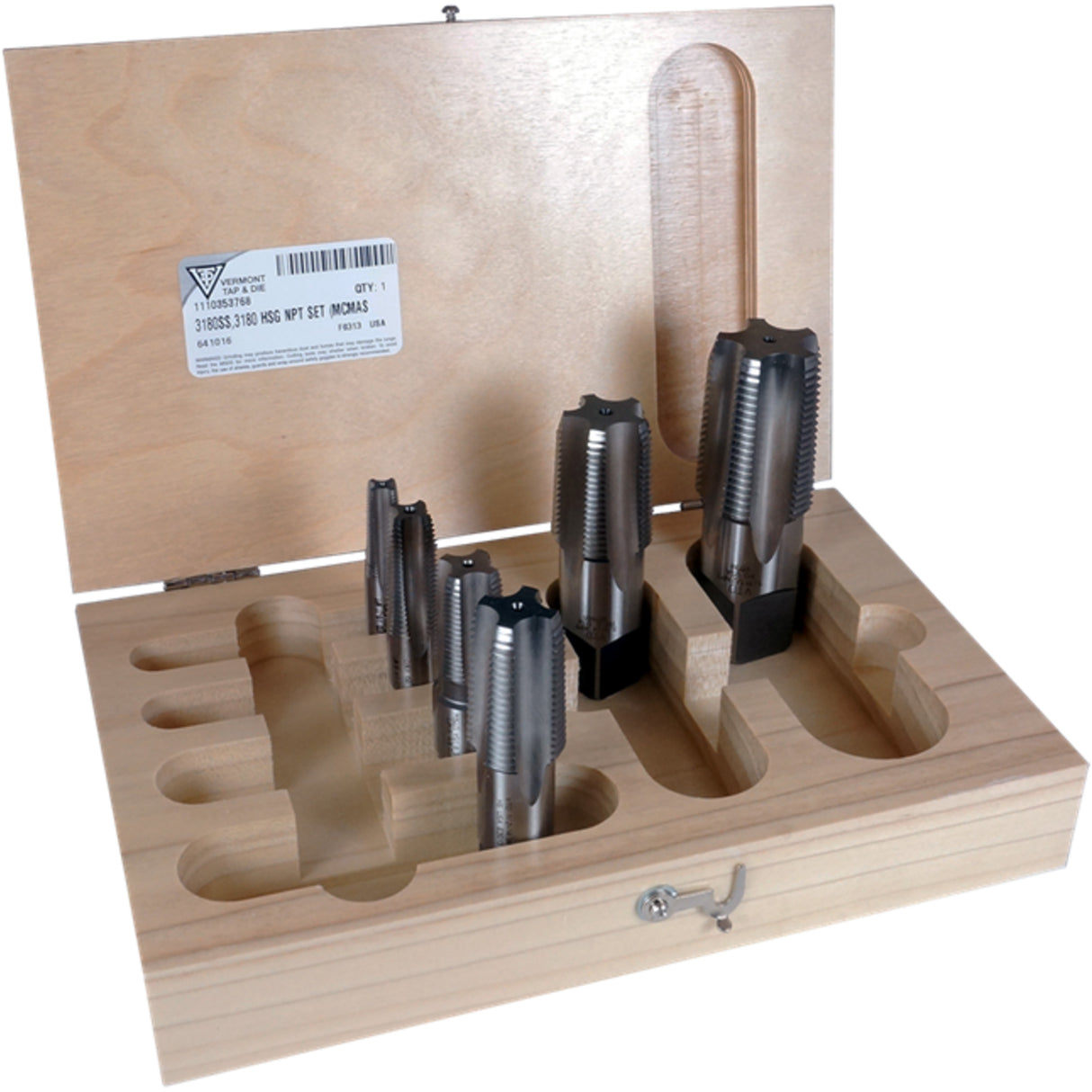 6-Piece 3180 1/8" - 1" NPT Tapered Pipe Tap Set, Straight, High Speed Steel