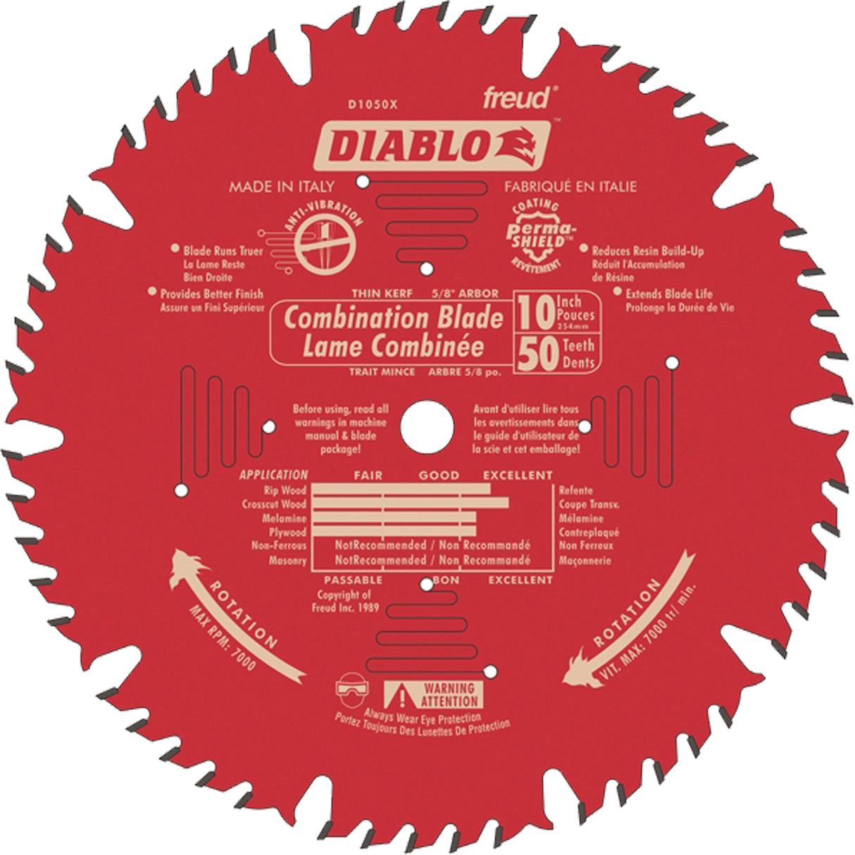 Contractor Saw Blades - Combination Saw Blades, 10", 50 Teeth, Wood Use
