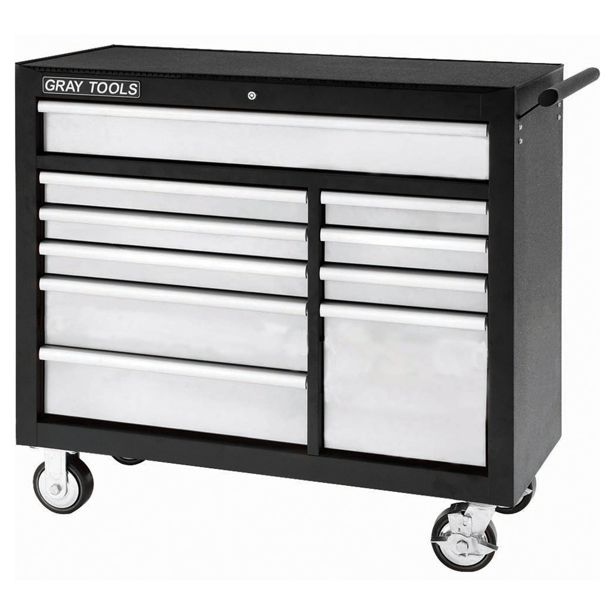 Roller Cabinet, 10 Drawers, 42" W x 19" D x 40" H, Black