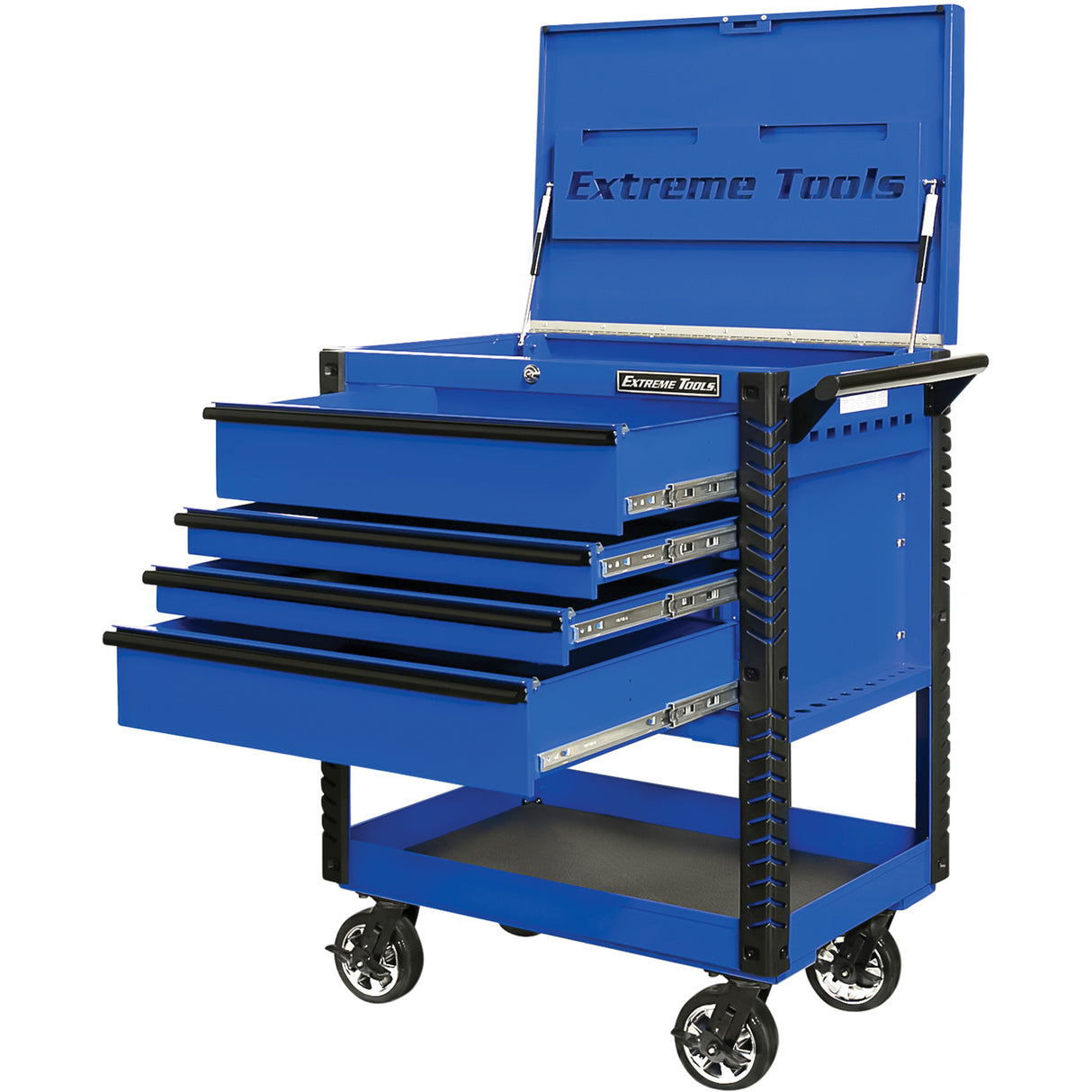 EX Deluxe Series Tool Cart, 4 Drawers, 22-7/8" L x 33" W x 44-1/4" H, Blue