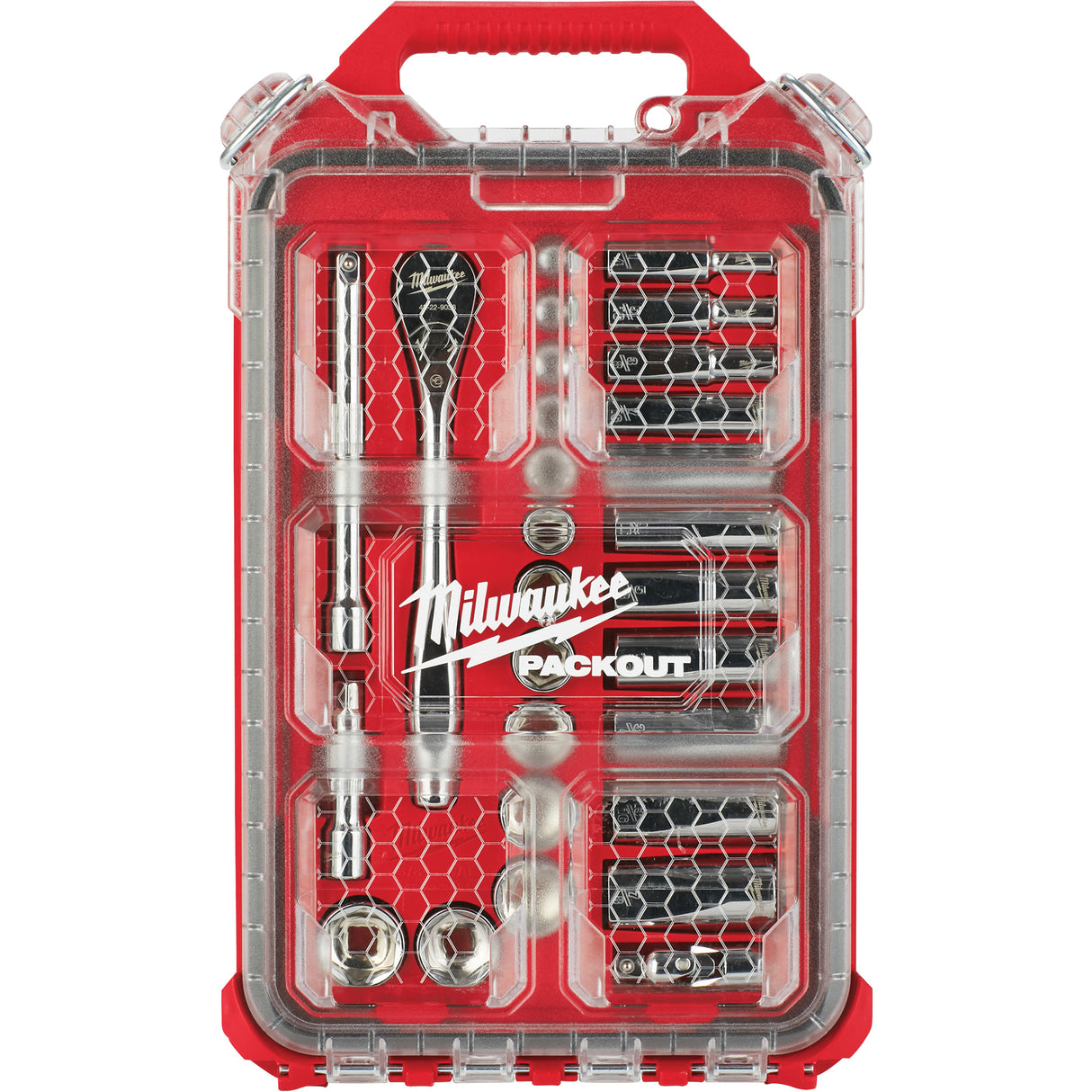 Ratchet & Socket Set with Packout™ Low-Profile Compact Organizer, 28 Pcs, 3/8" Drive Size, Deep