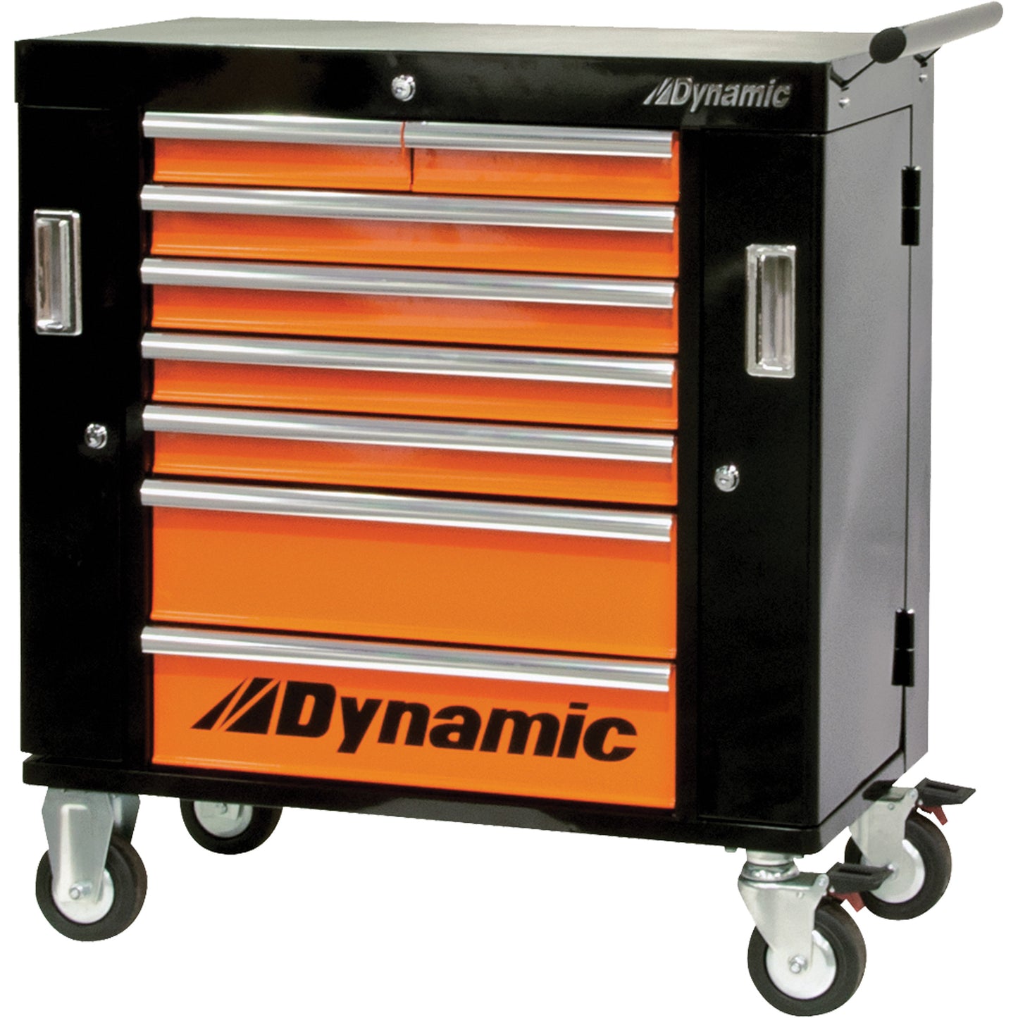 Roller Cabinet, 8 Drawers, 36" W x 18" D x 39-1/4" H, Black/Orange