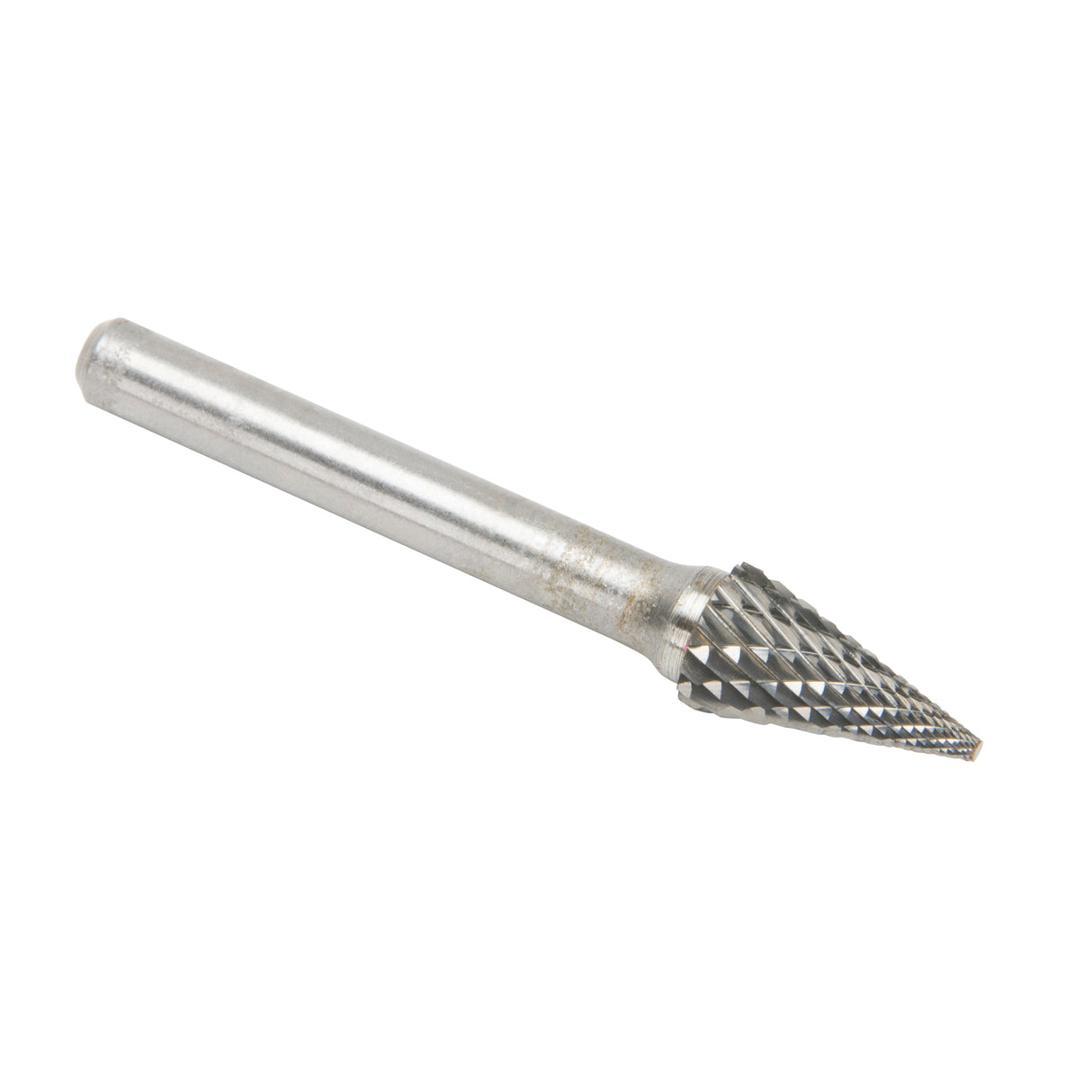 Solid Carbide Burrs - Pointed Cone Shape, SM-4, 9.53 mm Dia., 1/4" Shank, 15.9 mm Depth of Cut
