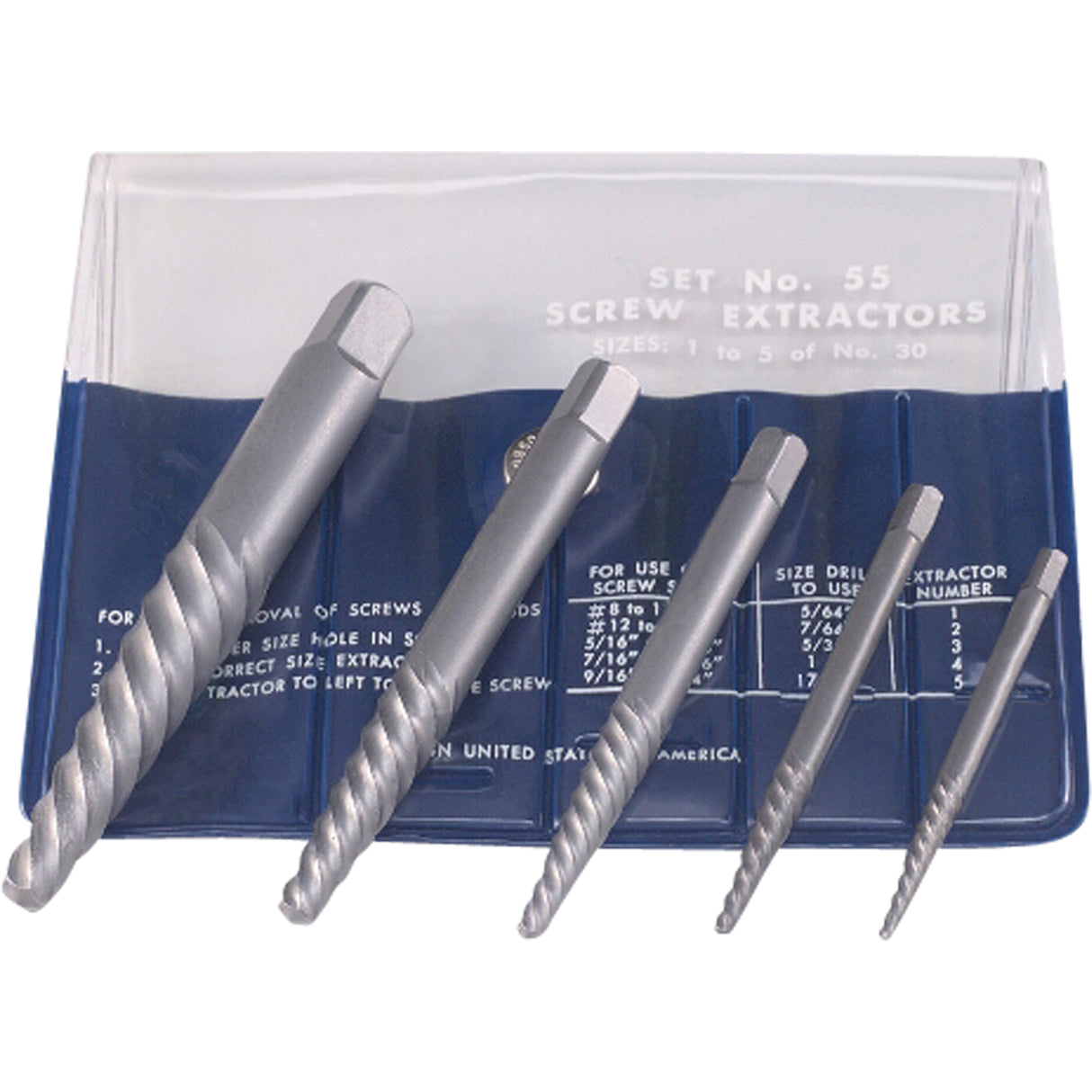 Screw Extractors - Screw Extractor Set in Fold-Up Pouch, 5 Pieces, High Carbon Steel