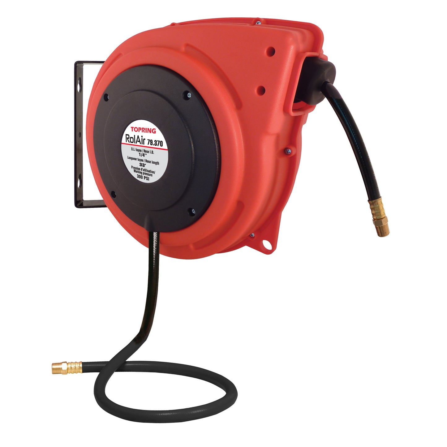 Rolair Automatic Rewind Hose Reel With PVC Hose, Air, 1/4" x 33', Single Hose, 300 psi