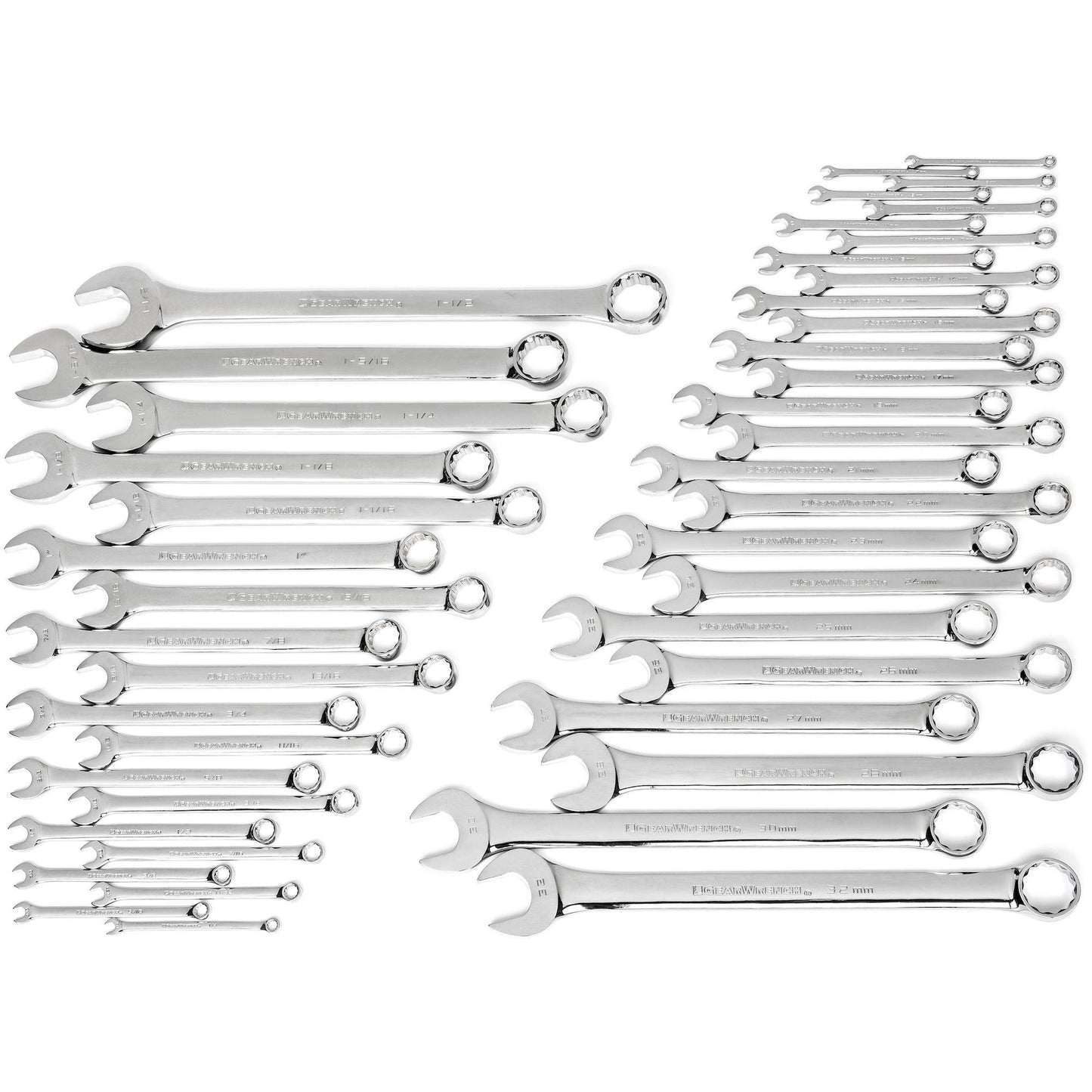 12-Point Long Pattern Wrench Set, Combination, 44 Pieces, Imperial and Metric
