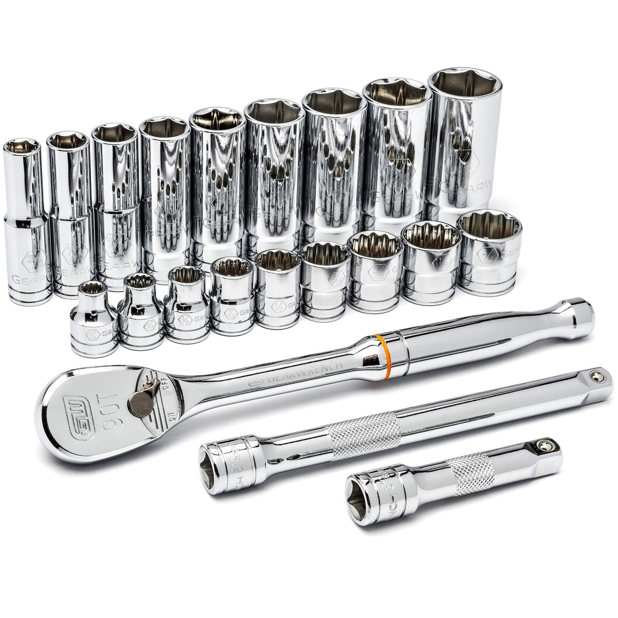 6 & 12 Point SAE Mechanics Tool Set, 21 Pcs, 3/8" Drive Size, Deep