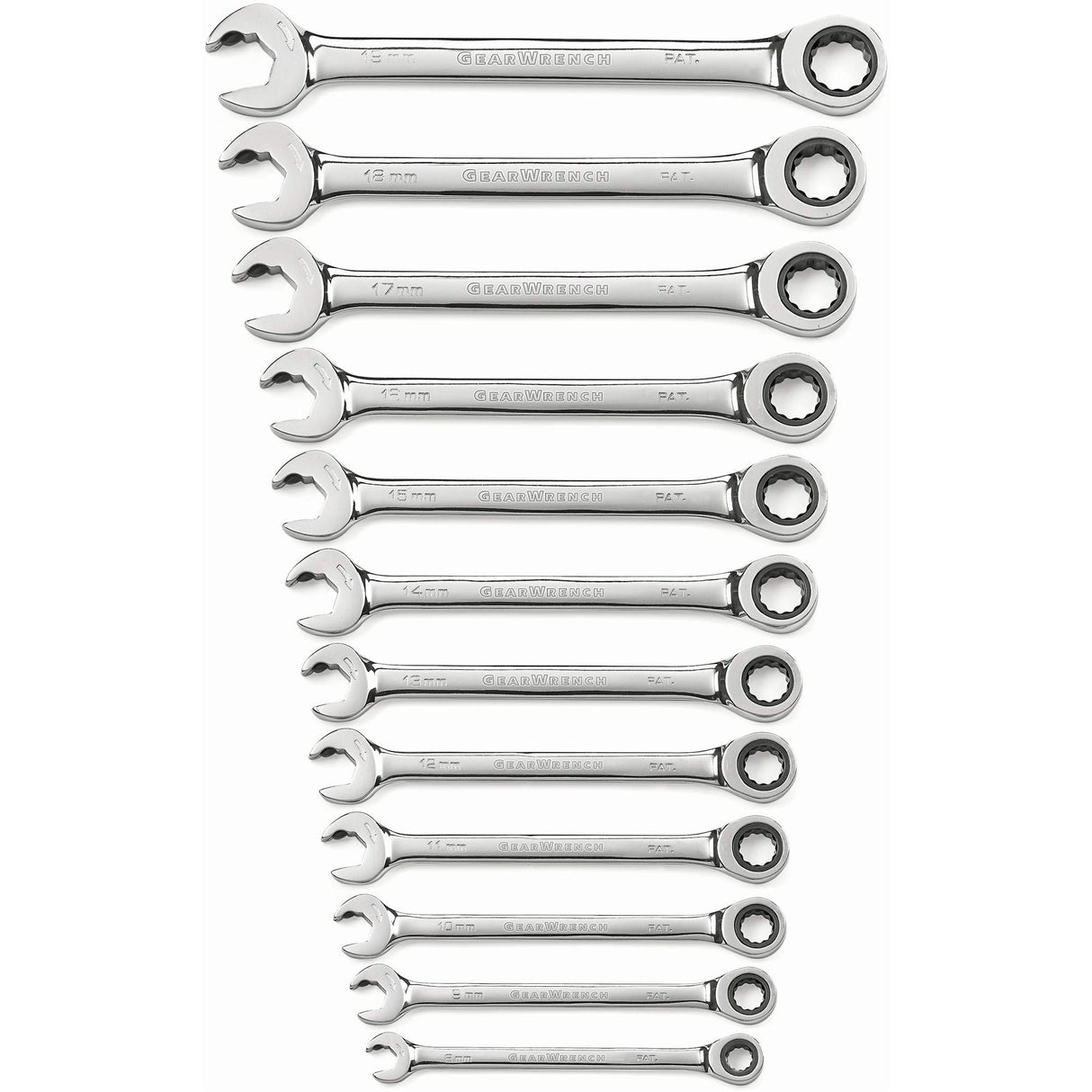 72-Tooth 12-Point Ratcheting Wrench Set, Open-Ended, 12 Pieces, Metric