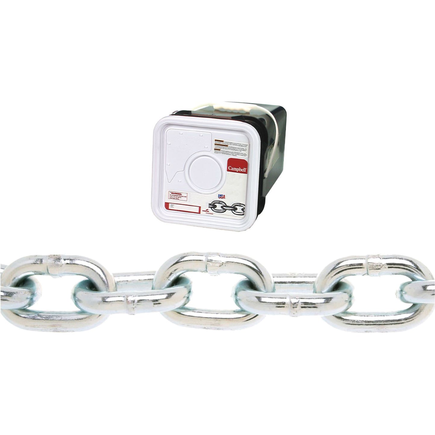 Campbell® Proof Coil Chain, Low Carbon Steel, 1/8" x 200' (60.96 m) L, Grade 30, 400 lbs. (0.2 tons) Load Capacity