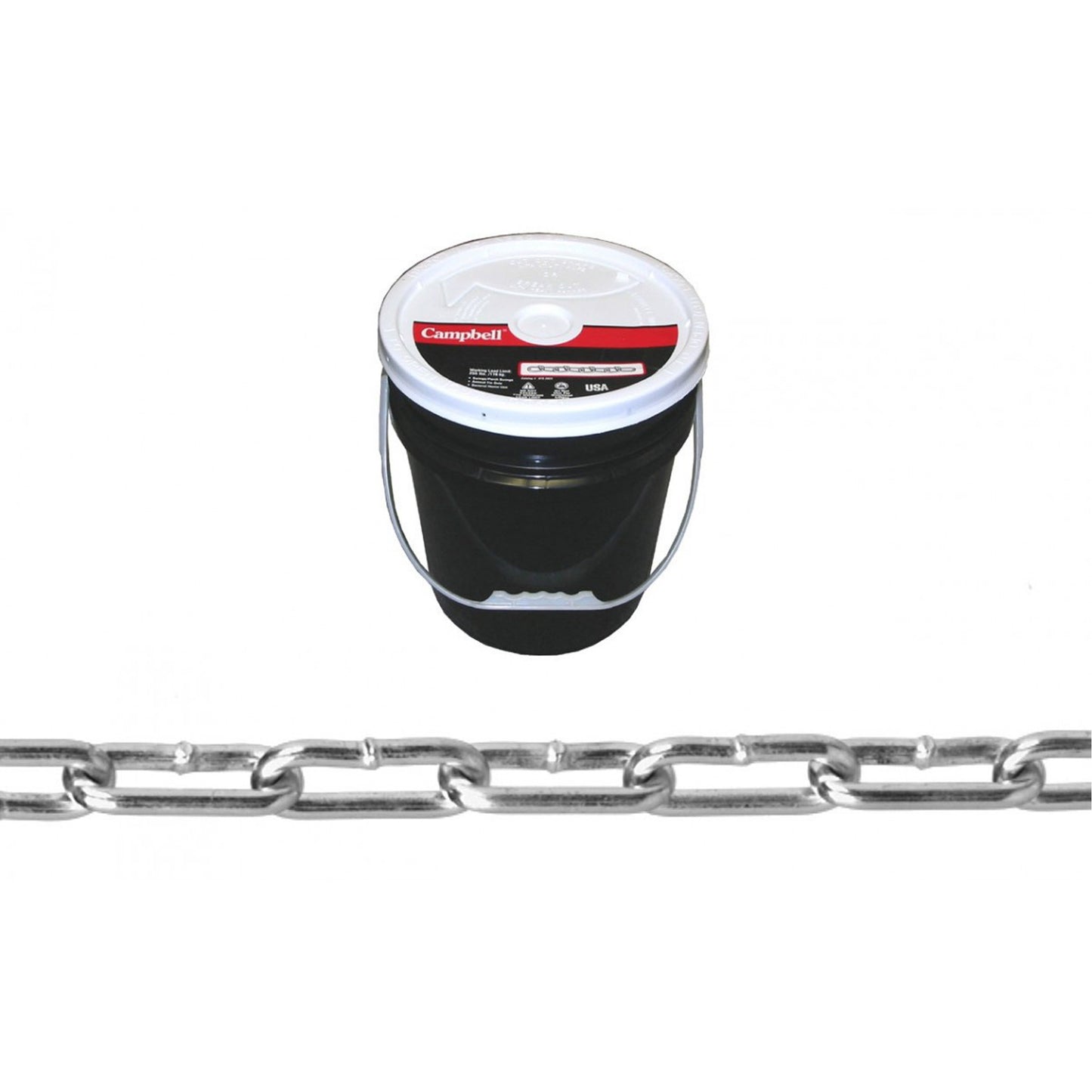 Straight Link Coil Chain, Low Carbon Steel, 2/0 x 400' (121.9 m) L, 520 lbs. (0.26 tons) Load Capacity