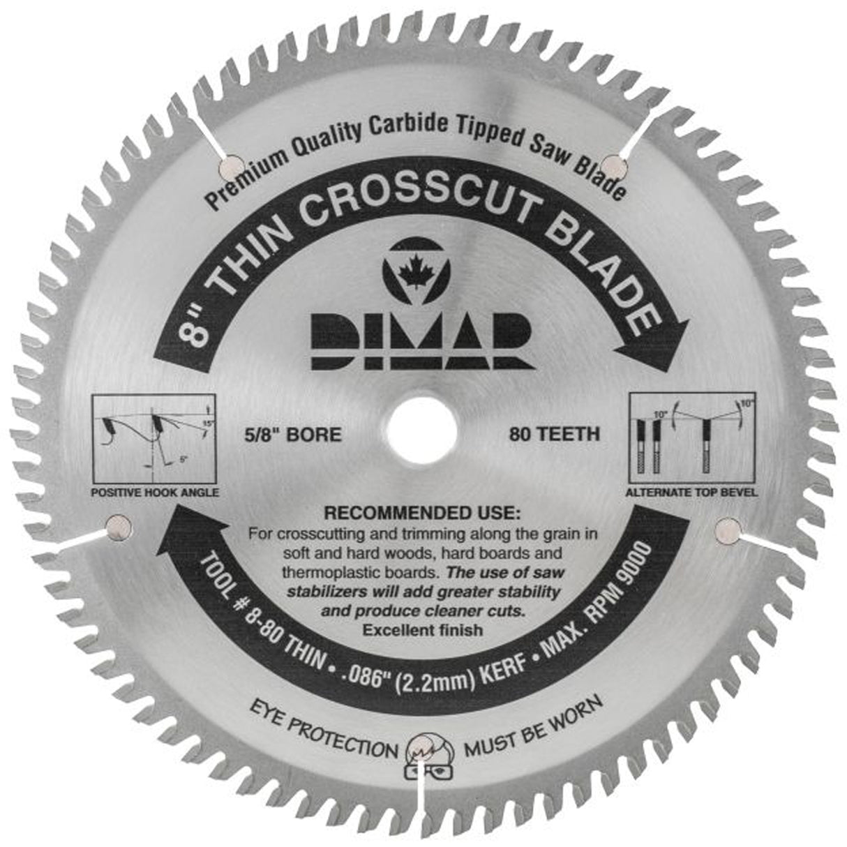 Industrial Saw Blade - Crosscut Thin Kerf, 8", 80 Teeth, Wood Use