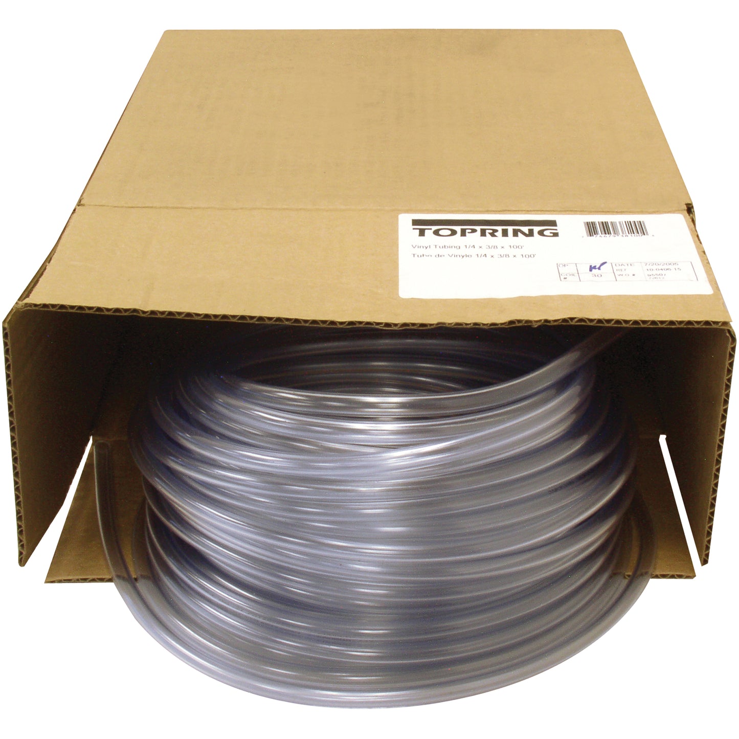 Tubing, Air/Water, 0.375" OD x 100' L, PVC, Clear, 55 PSI @ 20°C