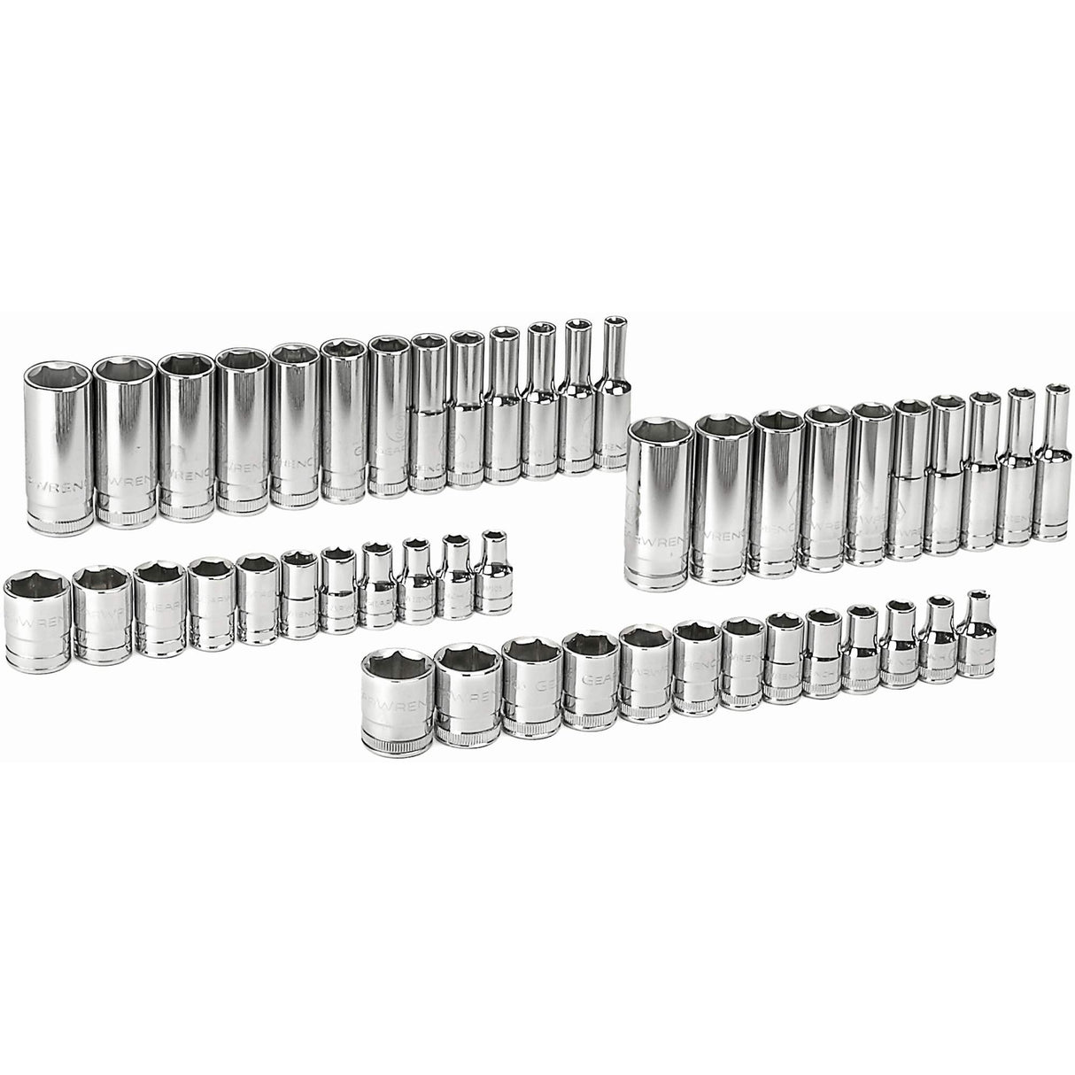 6 Point SAE/Metric Socket Set, 47 Pcs, 1/4" Drive Size, Deep