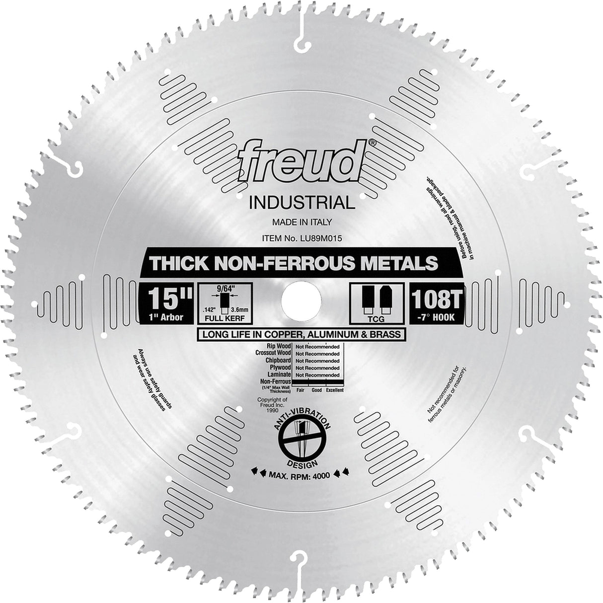 Industrial Saw Blade, 15", 108 Teeth, Non-Ferrous Use