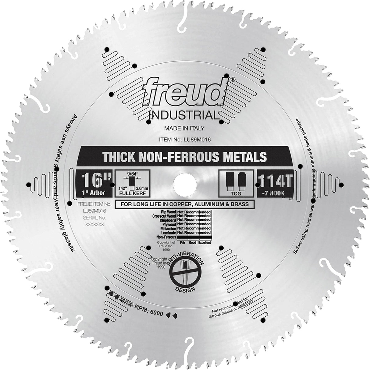 Industrial Saw Blade, 16", 114 Teeth, Non-Ferrous Use