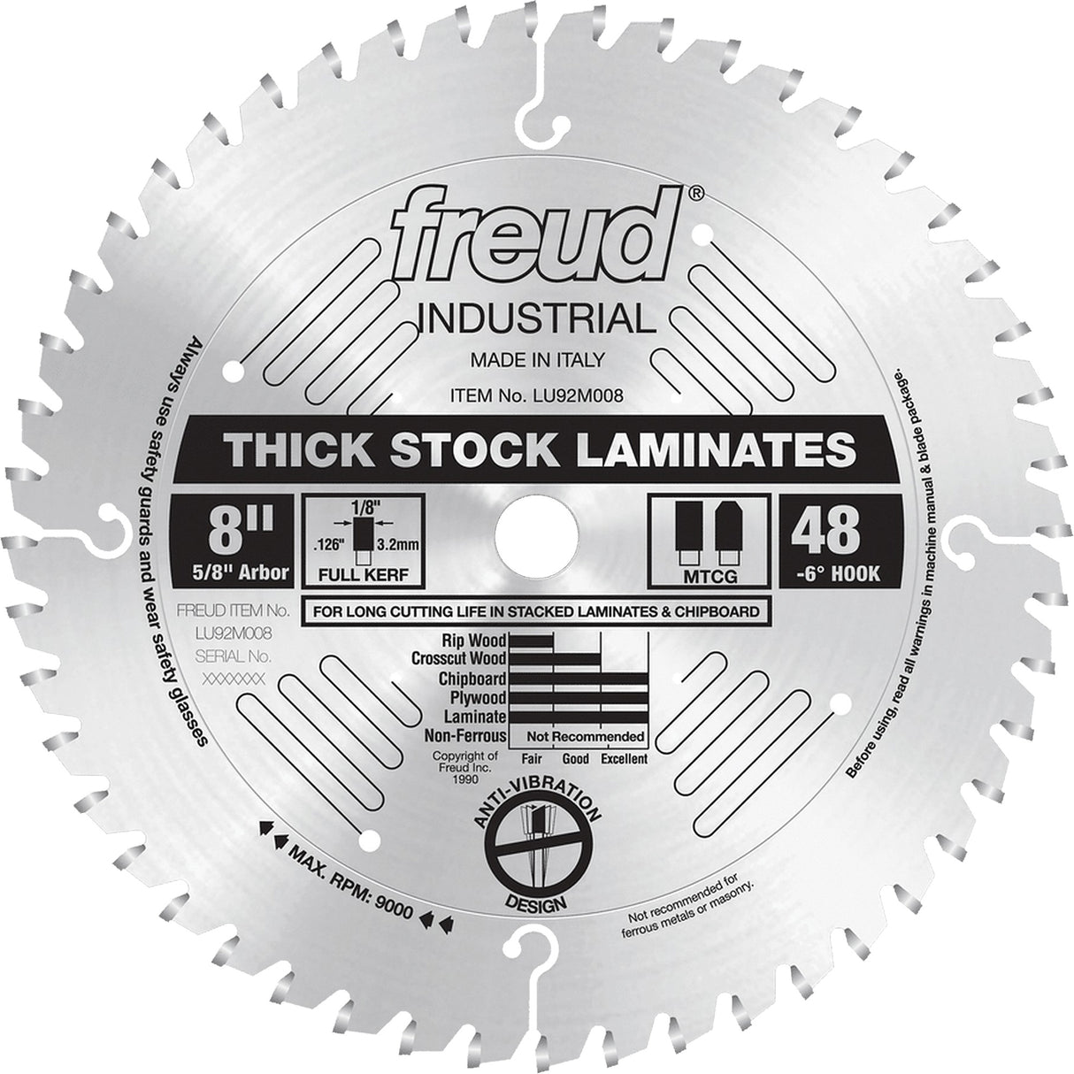 Industrial Saw Blade - Chipboard, 8", 48 Teeth, Laminate Use