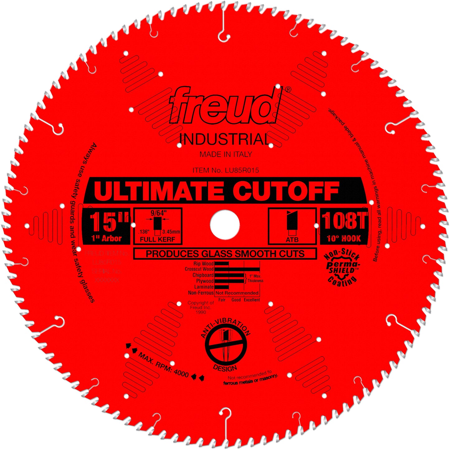 TCS Industrial Saw Blade - Crosscut & Finishing, 15", 108 Teeth, Wood Use