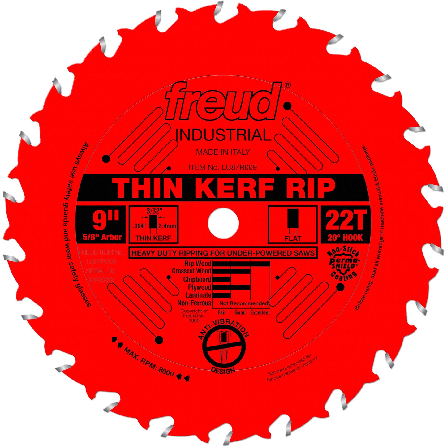 TCS Industrial Saw Blade - Rip/Crosscut Thin Kerf, 9", 22 Teeth, Wood Use