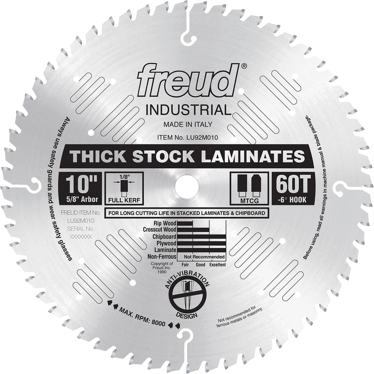 Industrial Saw Blade - Chipboard, 10", 60 Teeth, Laminate Use