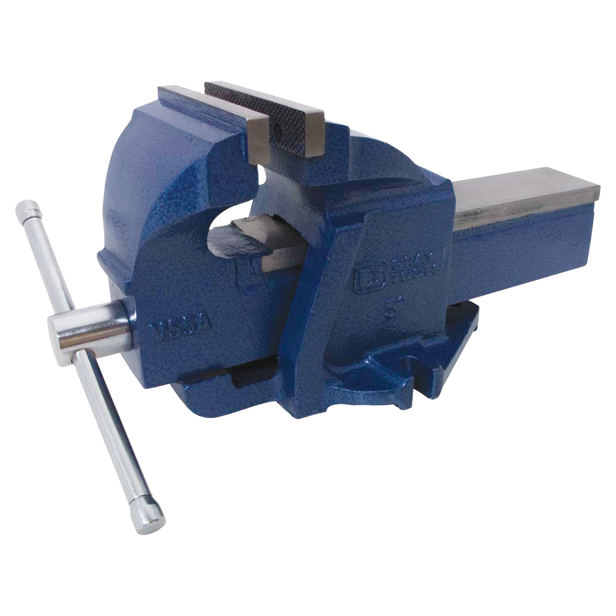Ductile Iron Mechanics Bench Vise, 5" Jaw Width, 3-3/10" Throat Depth, Fixed Base