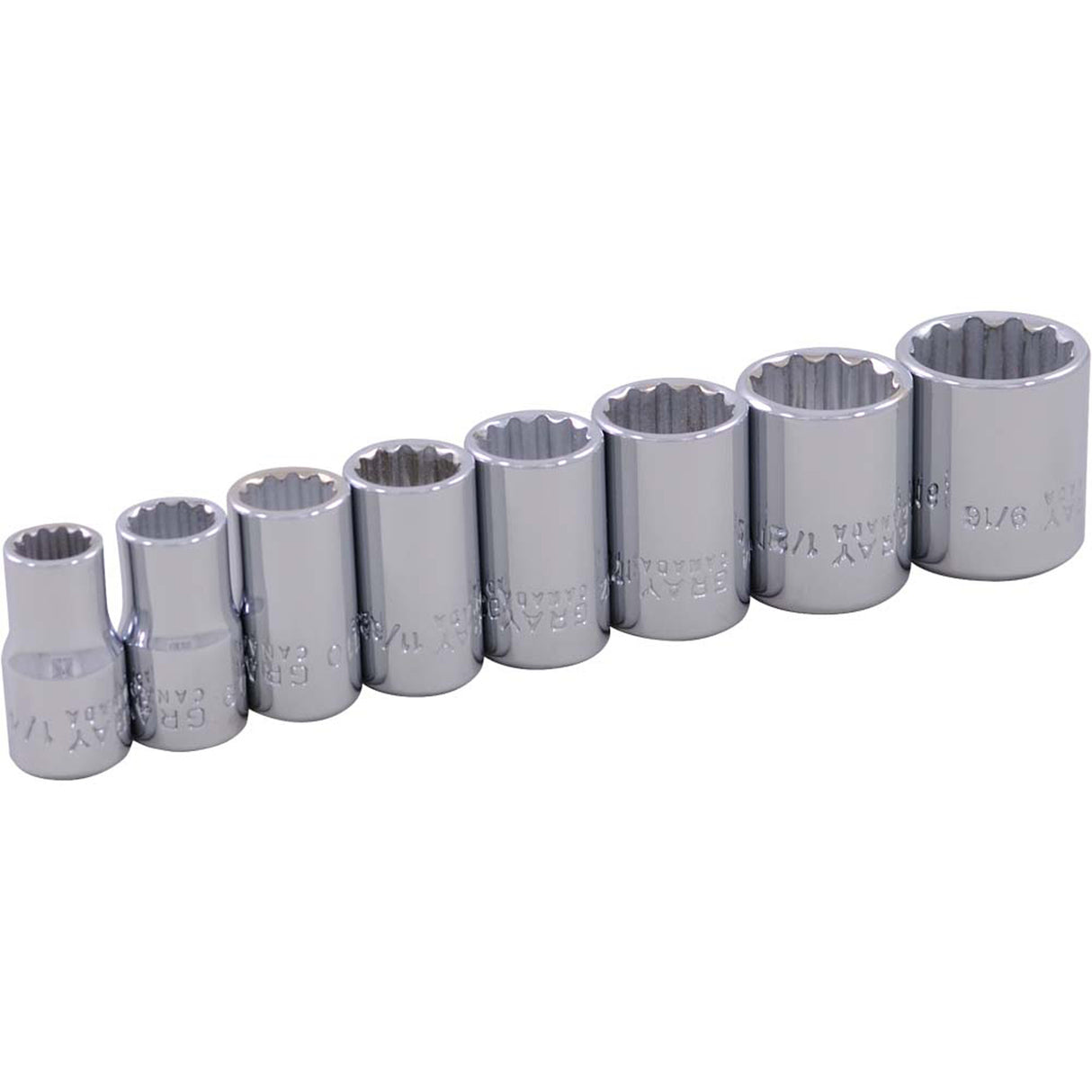Socket Set, 8 Pcs, 1/4" Drive Size