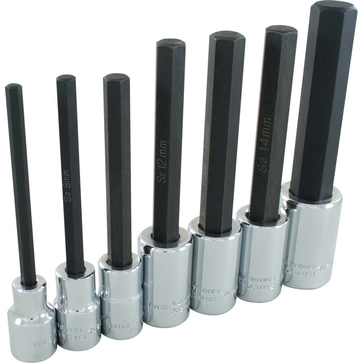 Extra Long Hex Head Socket Set, Hex, 1/2" Drive, 7 Pcs