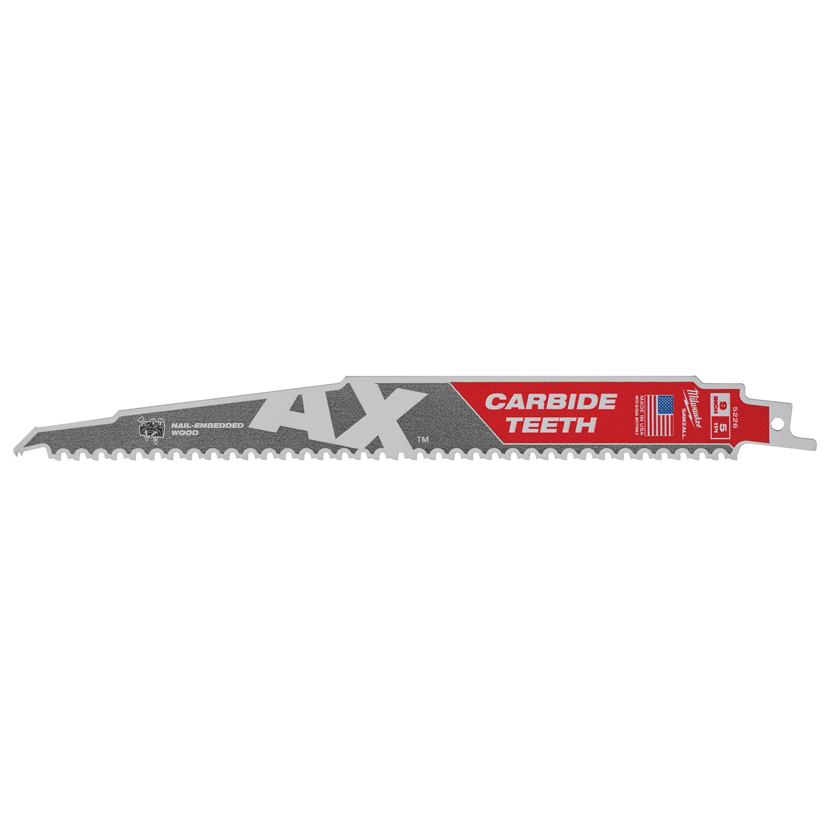 AX™ Sawzall® Blade, Carbide cutting, 5 TPI, 9" L x 1" W